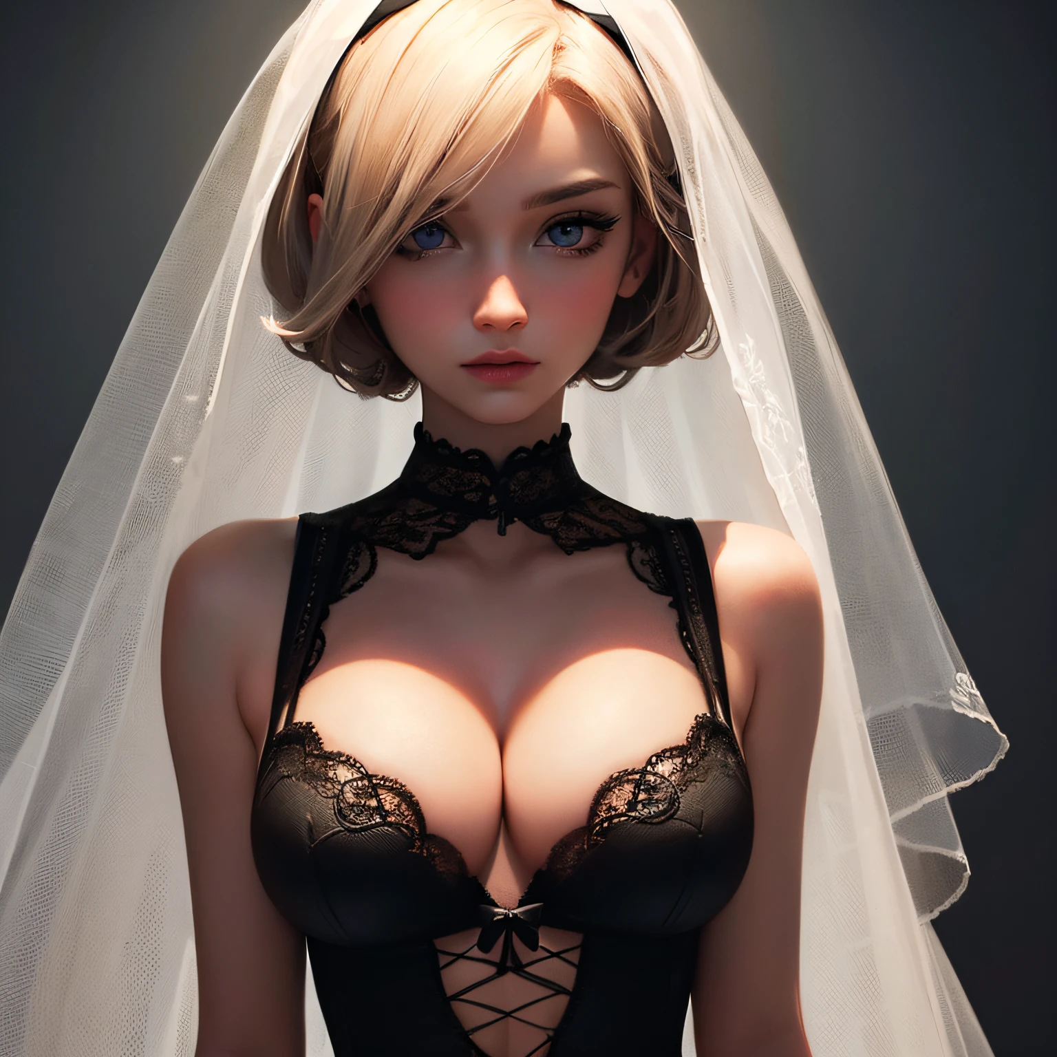 Masterpiece,Highly Detailed,widow,dark veil, beautiful face,best light,best shadow,blue eyes,dark theme, white skin, dark hair,black garter belt,cemetery background, sexy --auto