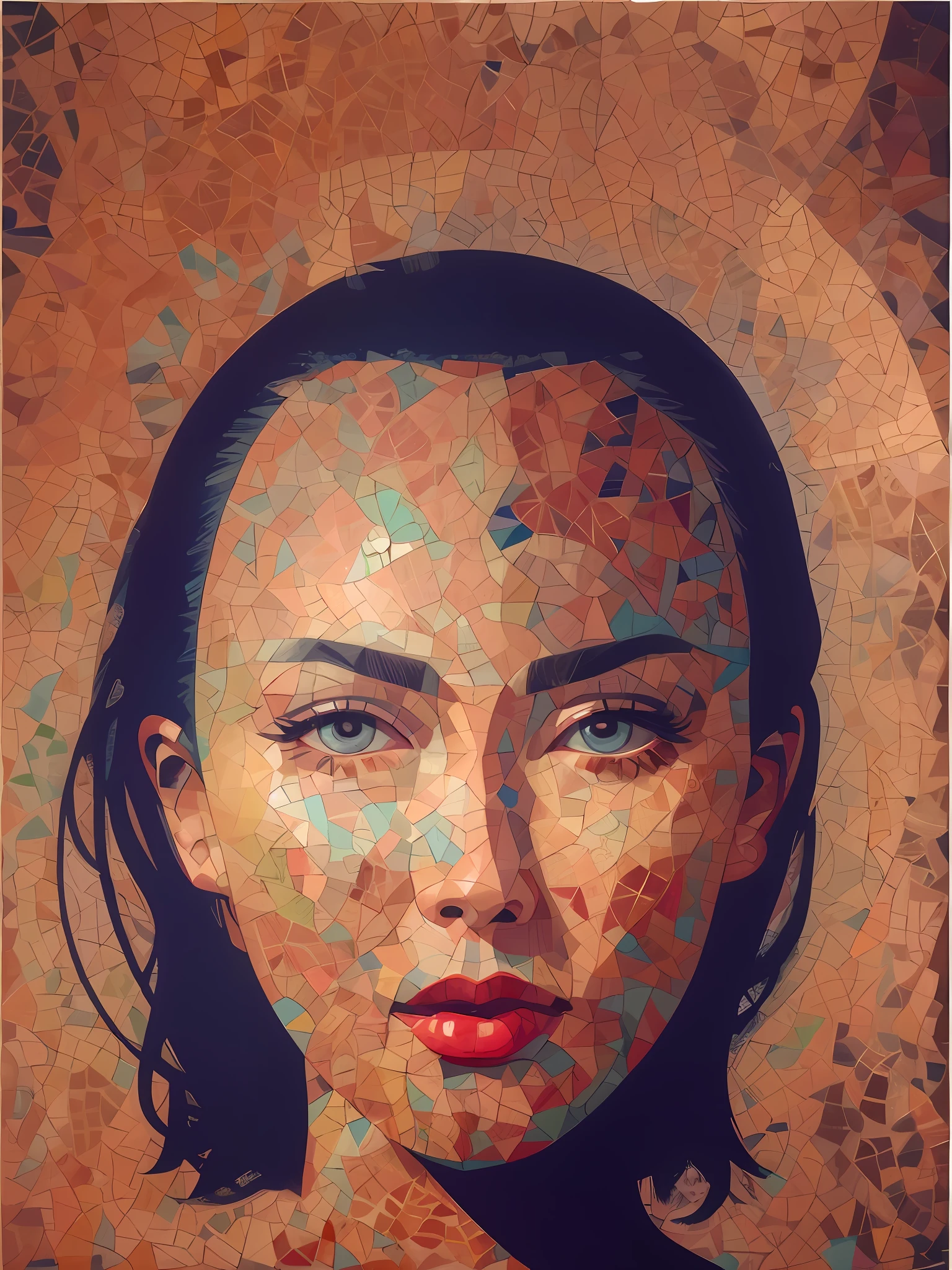 A woman, stained glass painting type, Female face