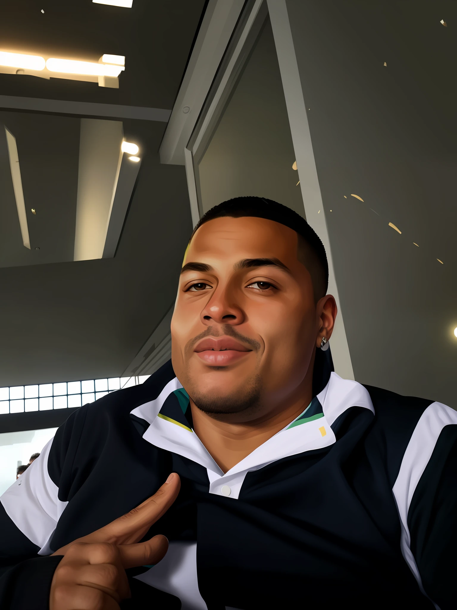 there is a man sitting in a chair with his hand up, ronaldo nazario, ronaldo nazario fenomeno, very very low quality picture, david rios ferreira, joseph moncada, caio santos, andres rios, edu souza, icaro carvalho, luis melo, ismail, dan dos santos, taken in the early 2020s