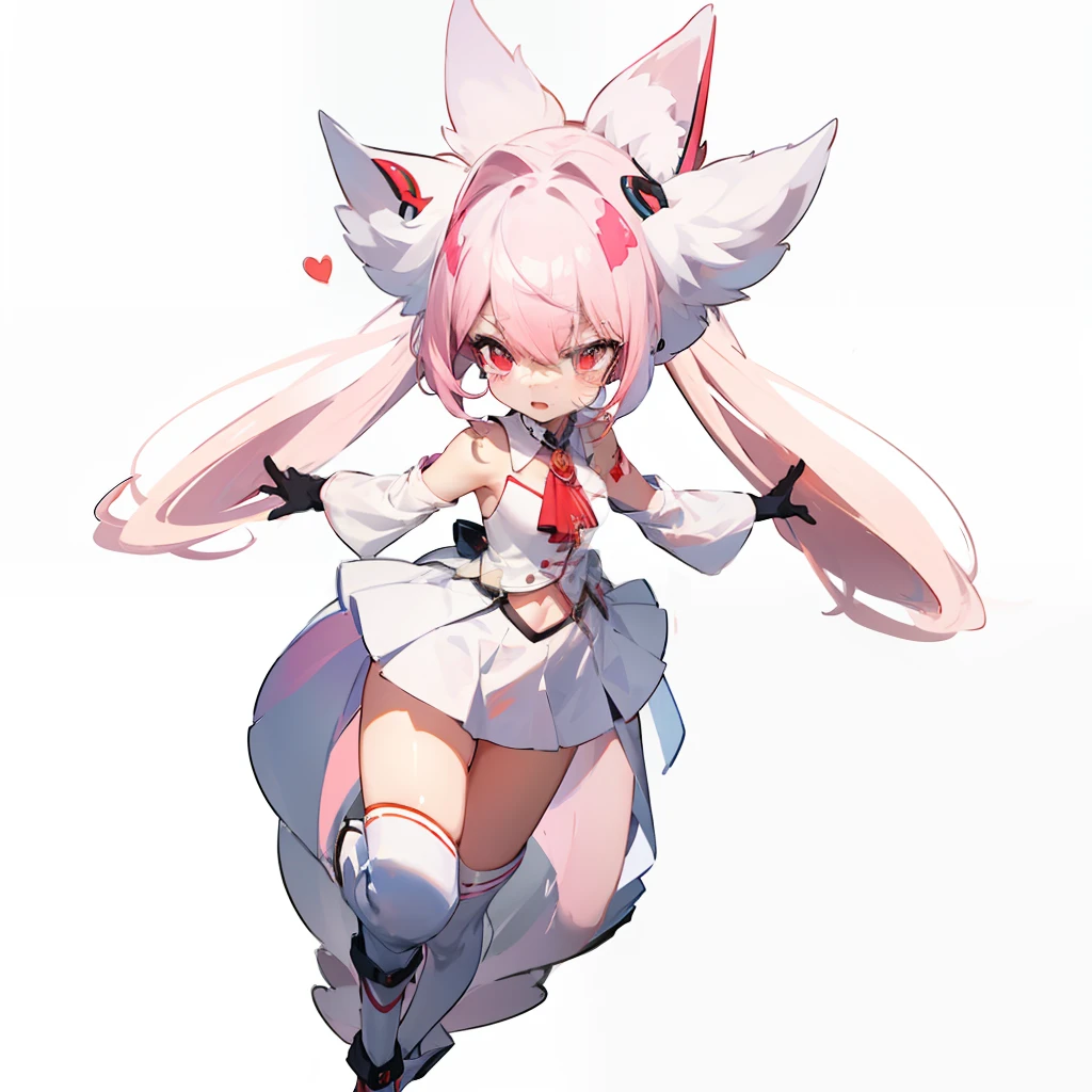 Pink hair, short white skirt, red eyes, anthropomorphic