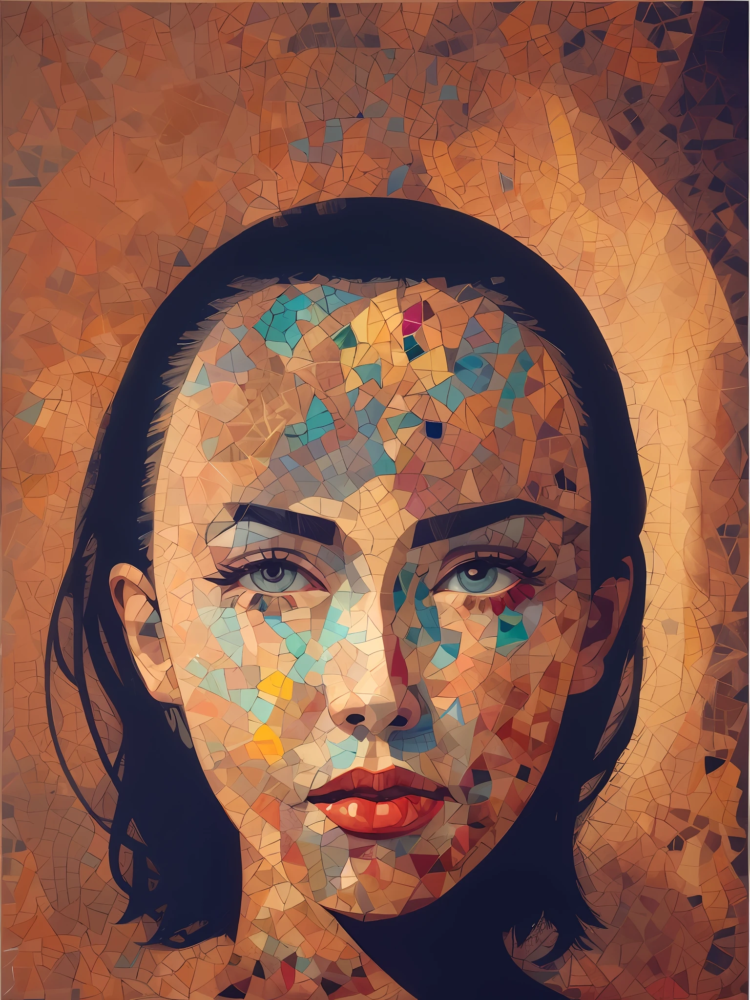 A woman, stained glass painting type, Female face