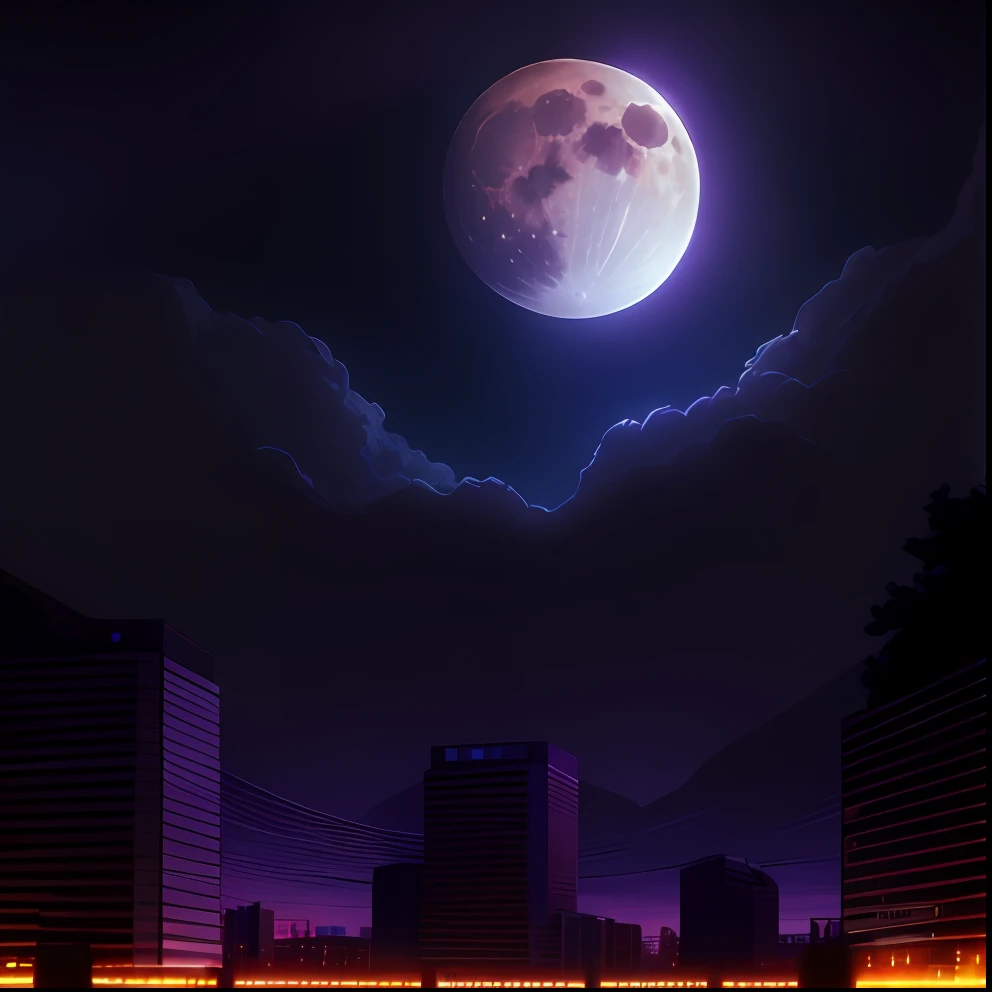 (best quality), full moon over a city with a fence and trees, street moon landscape, moonlit purple sky, moonlit nightscape, city street on the moon, (moon in the background), moonlit night, nighttime moonlit, moons in background, late evening night scene, city,hyperdetailed, moonlight,hyperrealism,realistic
