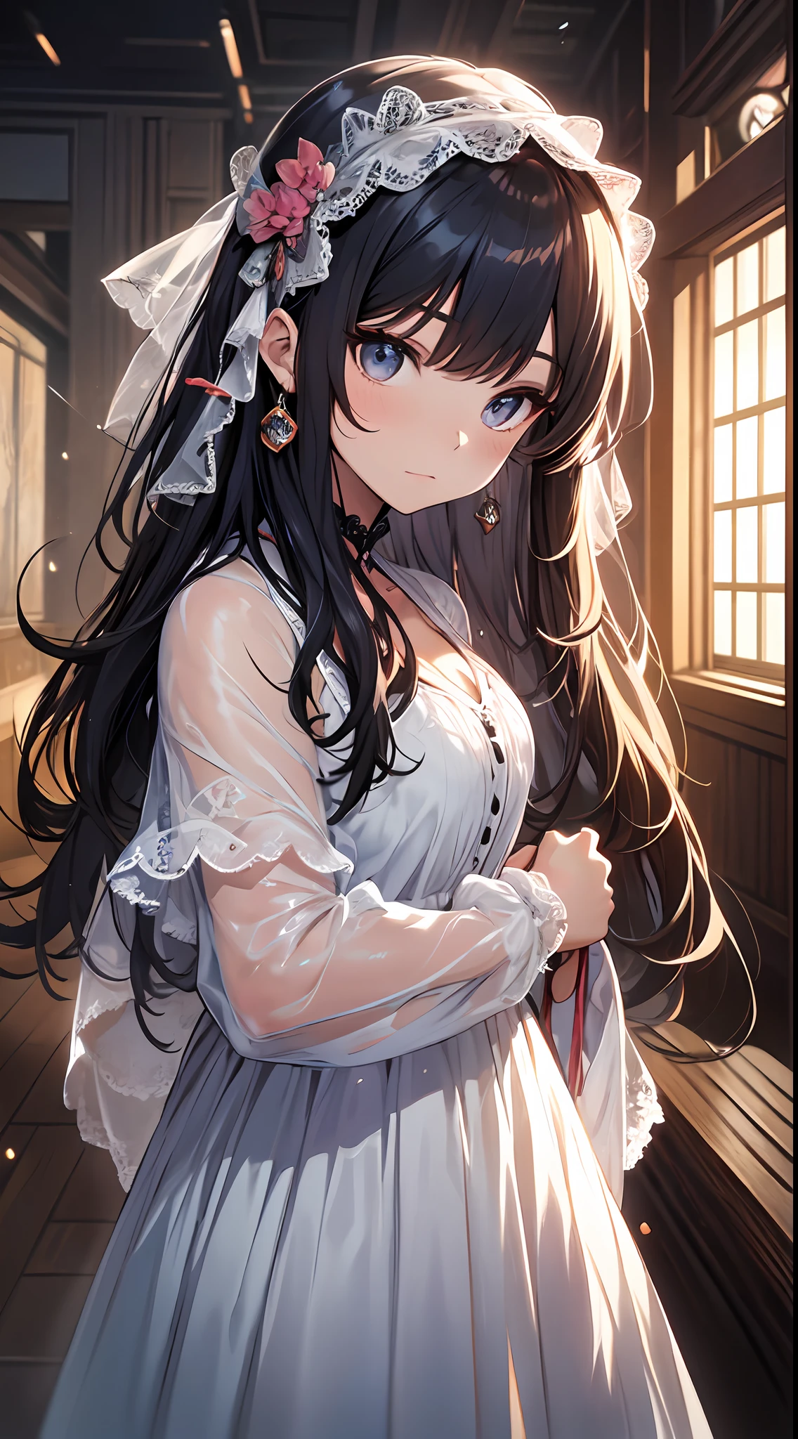 "A ray of light shines into the dimly lit room, and in the center of it are Japan little six-year-old girls, whose faces are full of spirit-like innocence, whose transparency and potential for the future give them a fascinating presence.

The girl wears a gothic Lolita-style fluffy dress. Its velvet and silk materials are beautifully decorated with delicate lace and ribbons. Part of the dress is soft, bulging tulle, expressing a fluffy texture that makes you feel impressed.

Her skin is transparent, and its purity can be said to be a symbol of the beautiful girl that Akiba men yearn for. Her big eyes are as deep as a lake, and they are filled with curiosity and innocence.

Her presence is like an art in the room. The fusion of innocence and possibility is not only visually beautiful, but also deeply resonates in the heart.

In this work, the transparency of the girl, the texture of her clothes, the composition in which she comes forward, everything is delicately depicted in detail. It's a masterpiece of the best."

Her skin is crystal clear white, and its transparency emphasizes her purity and anticipation for the future. Her big eyes are as quiet and deep as a lake, and her gaze is full of innocence and curiosity.

Her presence radiates a charm that no one in the room can take their eyes off of. Her innocence and great potential for the future make her special.

In this work, the transparency of the girl, the texture of her clothes, the composition in which she comes forward, all of these are delicately depicted in detail. I would say masterpiece of the best." The image should be hyper-realistic, highly detailed, and in high-resolution 16k. Use a Sony Alpha 1 Mirrorless Camera with a Sony FE 24-105mm f/4 G OSS lens. Set the ISO sensitivity to 32,000 and the shutter speed to 1/125 second. The image should be framed in such a way that the girl is in the center, with the vast starry sky above and the rolling hills of "Princess Mononoke" in the background. --ar 16:9 --