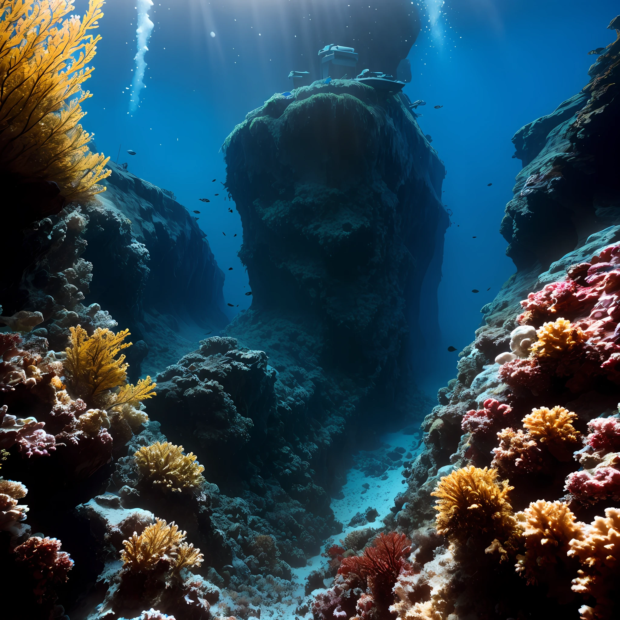 stunning Mariana Trench, cinematic, atmospheric, filmed, detailed photo