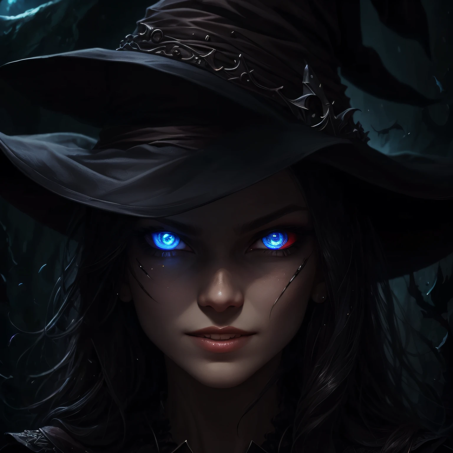 masterpiece,portrait,closeup on the face, beautiful face, beautiful eyes,witch, evil laugh,eye shadow, best shadow,evil,sinister --auto