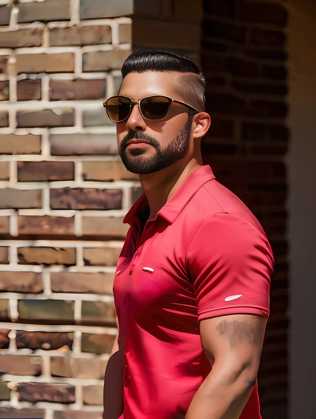 arafed man wearing sunglasses and a red shirt standing in front of a brick wall, profile image, avatar image, headshot profile picture, profile pic, professional profile picture, with sunglass, caio santos, with sunglasses, portait photo profile picture, profile, andres rios, about 3 5 , wearing oakley sunglasses, sunglasses on, profile shot --auto