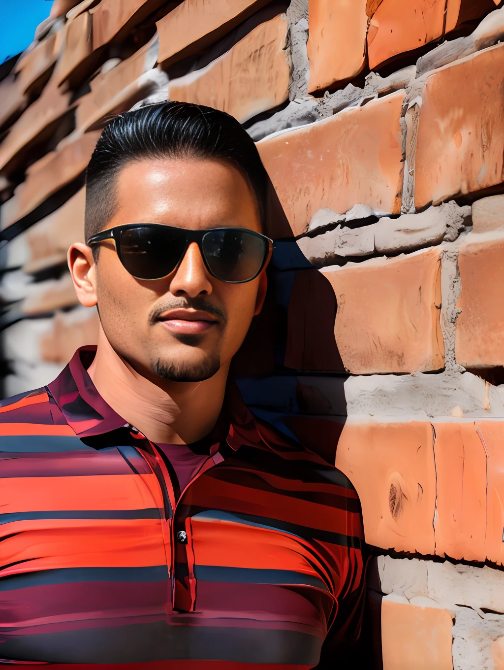 arafed man wearing sunglasses and a red shirt standing in front of a brick wall, profile image, avatar image, headshot profile picture, profile pic, professional profile picture, with sunglass, caio santos, with sunglasses, portait photo profile picture, profile, andres rios, about 3 5 , wearing oakley sunglasses, sunglasses on, profile shot --auto