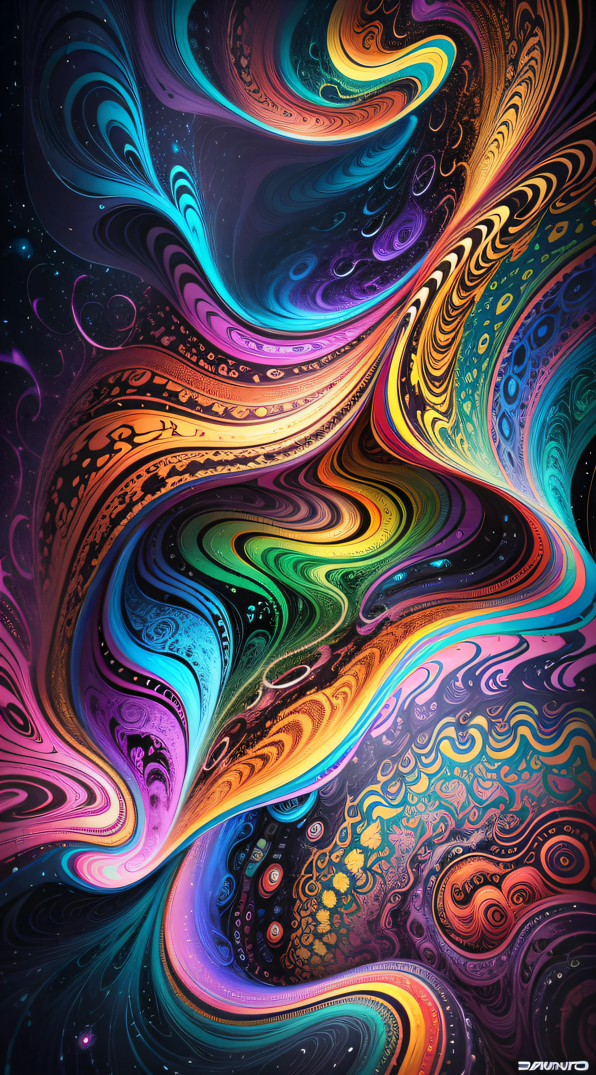 Bright colors, thick lines, waves, multi-layered, foreground, vista, fractal thunder Dammford, Dammenford and Alex gray style, psychedelic surrealist art, surrealist psychedelic design, fantasy art style, illusion psychedelic art, infinite psychedelic waves, inspired by Cyril Rolando, real ripple structure, psychedelic art style, psychedelic art, psychedelic illustration - V6