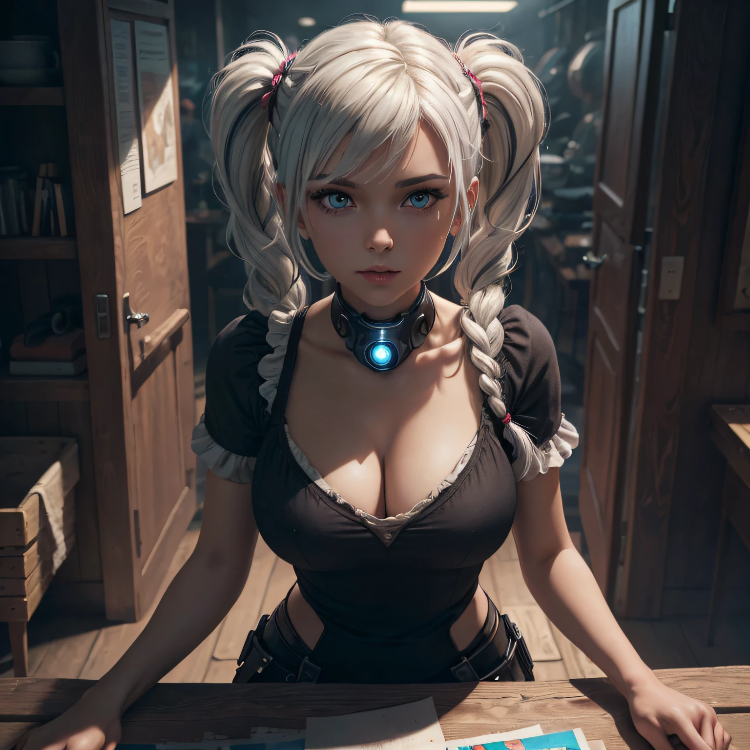 (8k,ultra high res, (best quality,  extremely detailed CG, masterpiece):1.2),(original),(very detailed wallpaper,very detailed illustrations),good composition,perfect detail,raytracing,OCrenderer,bright coloured,highlydetailed,realistic lightingand shading,vivid color,cowboy shot,
cyberpunk,1girl,(solo),beauty,beautiful detailed eyes,large breasts,(machine),girl has gradient white hair and long hair,ahoge,(twintails:1.2),braided bangs,
masterpiece,Highest quality,Ultra-high resolution --auto