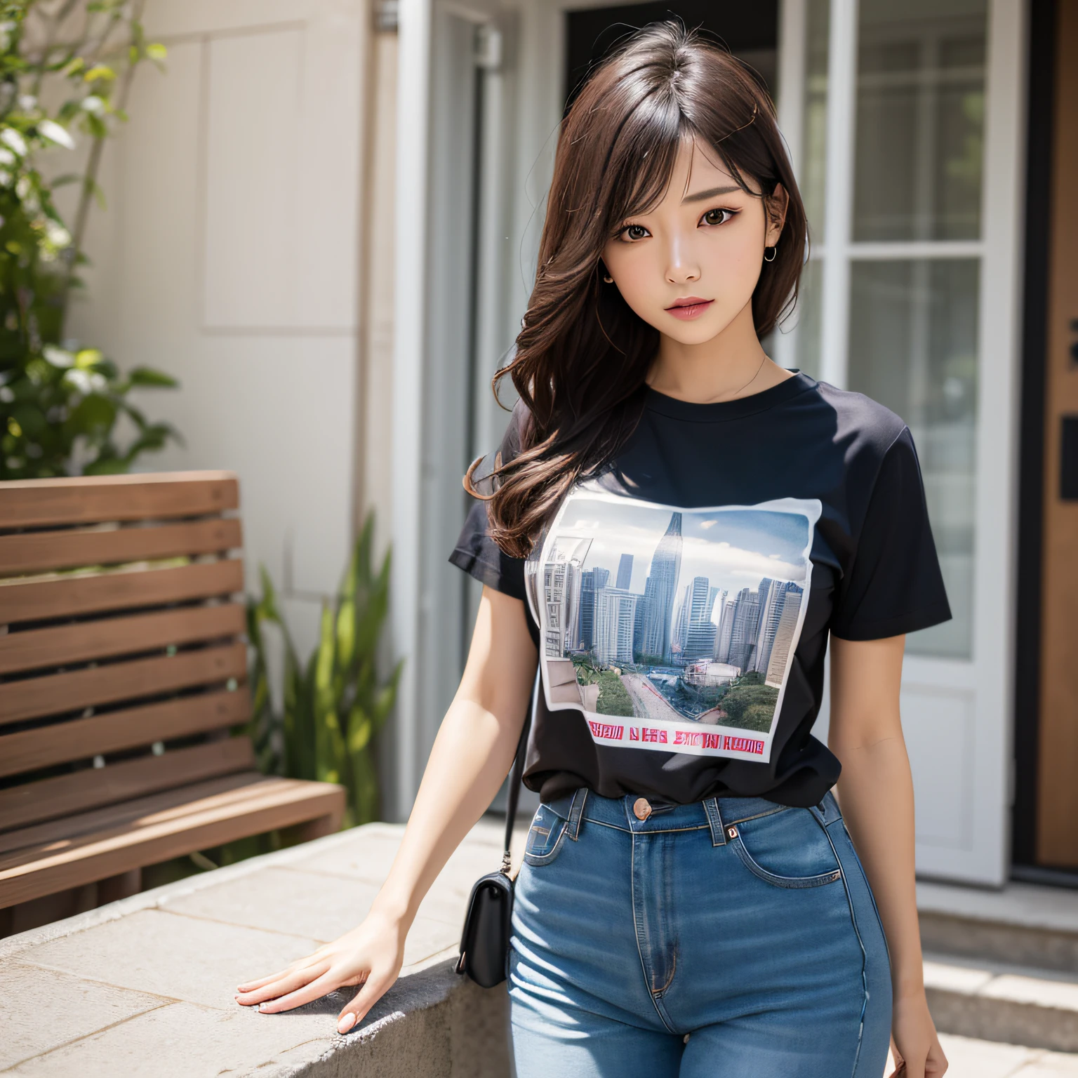 Woman in printed t-shirt --auto