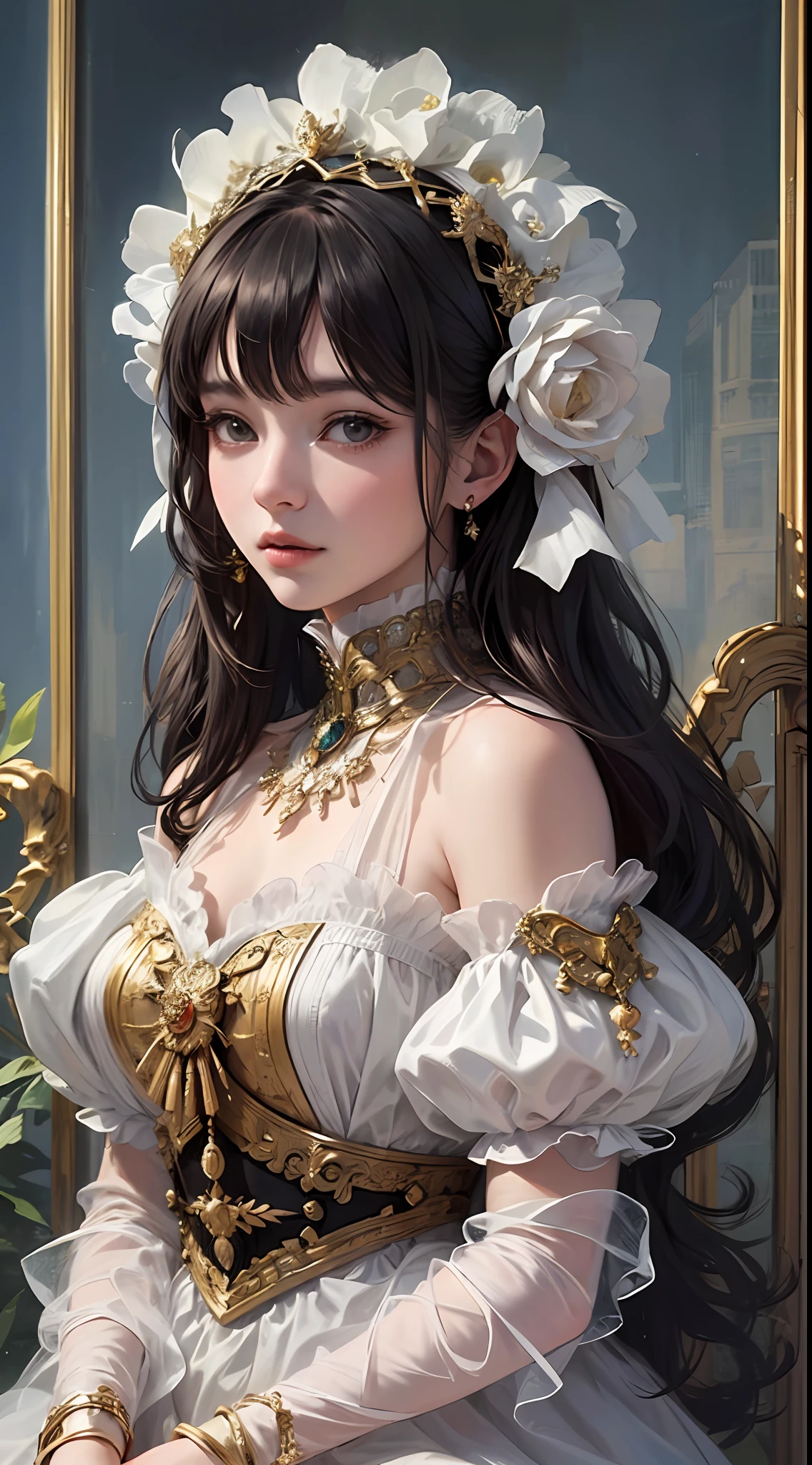 Focus on the person. We create and express the best shining composition of the person. ((Masterpiece)), (((highest quality)))), ((Ultra detail)), (Ultra realistic), (Very detailed CG illustration), (Very delicate and beautiful), Best masterpiece of beautiful girl, highest quality, realistic skin, realistic fabric, realist illustration focusing on girls with realistic textures, Japan people, realistic and ultra-detailed eyes focusing on the center front. This is the absolute rule, and the following sentence expresses the image quality. It is the greatest masterpiece in the history of the class of Inuitsuki Ichigo, in which the owner of the greatest painting talent in human history met an unparalleled beauty and risked his life to depict the most beautiful figure. Create stunning anime artwork that is currently trending on seaStation, showcasing exquisite beauty and captivating aesthetics. "A ray of light shines into the dimly lit room, and in the center of it are Japan -year-old g, whofaces are full of spirit-like innocence, whose transparency and potential for the future give them a fascinating presence.

The girl wears a gothic Lolita-style fluffy dress. Its velvet and silk materials are beautifully decorated with delicate lace and ribbons. Part of the dress is soft, bulging tulle, expressing a fluffy texture that makes you feel impressed.

Her skin is transparent, and its purity can be said to be a symbol of the beautiful girl that Akiba men yearn for. Her big eyes are as deep as a lake, and they are filled with curiosity and innocence.

Her presence is like an art in the room. The fusion of innocence and possibility is not only visually beautiful, but also deeply resonates in the heart.

In this work, the transparency of the girl, the texture of her clothes, the composition in which she comes forward, everything is delicately depicted in detail. It's a masterpiece of the best."

Her skin is crystal clear white, and its transparency emphasizes her
