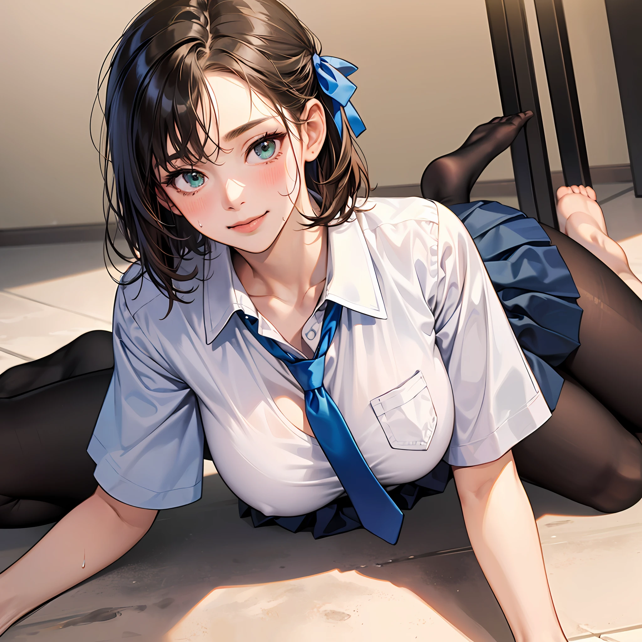 8K, Top Quality, Real Image, Complex Detail, Ultra Detail, Ultra Detail, Ultra High Definition, Depth Field,(Photorealistic,Real:1.2),Masterpiece, 0.25 :: Close Up , Straight On Shot , From Middle ,Teary Eyes Attacked by Lots of Men
1girl, ai_chan, Very beautiful girl, Innocent big eyes, (Brown_SHORT_hair), (GREEN_eyes:1.0),(Bangs),Beautiful shiny hair,(hair ribbon), Perfect shiny skin, Perfect skin, Fair skin, Huge breasts, Narrow waist, Light blush, Solo, Look at the viewer, Smile while frightened, show navel,
Sweat, incontinence, prone position on the floor
Wear ((school_uniform), (white_skirt), (BLUE_Long_Tie), (BLUE_pleated_skirt), (Black_pantyhose): 1.2),
(Gravure Pose: 1.1), in the city, ahe-face, fainting
Japan high school ,after mating with a large group of guys. a large amount of white juice, smeared with, barefoot, --auto