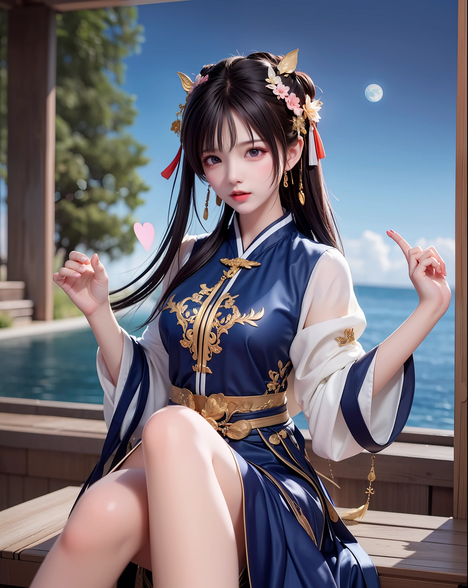 (8k, RAW photo:1.2), best quality, ultra high res,dramatic angle,(fluttered detailed color splashs), (illustration),(((1 girl))),(long hair),(rain:0.9), (头饰:1.4),少女身边有一座古宫,汉服,(重点),彩色水墨画,(泼彩),泼彩,(((colorful))),(素描:0.8) , Masterpiece, best quality, beautiful painted, highly detailed,(denoising:0.6),[splash ink],((ink refraction)), (beautiful detailed sky),moon,highly,detaild,(masterpiece, best quality, extremely detailed） CG unity 8k壁纸，杰作，最好的质量，超详细），（石蒜），