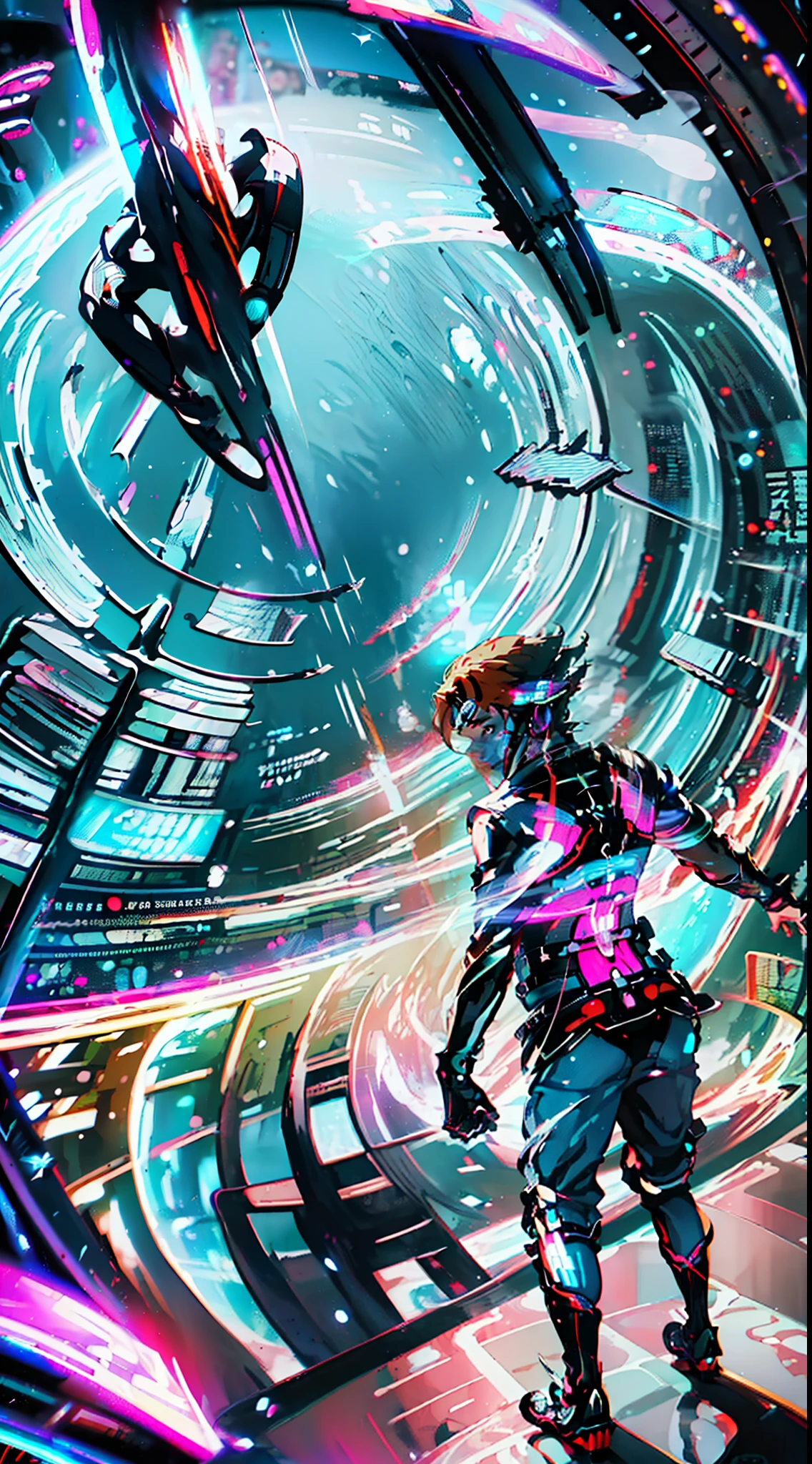 (8K anime:1.2),an epic starring a man with teleportation powers,(epic animation style), with incredible visual effects,(futuristic background),an exciting story. (male protagonist,superpower:teleportation,forward animation,extraordinary fx,futuristic backdrop)