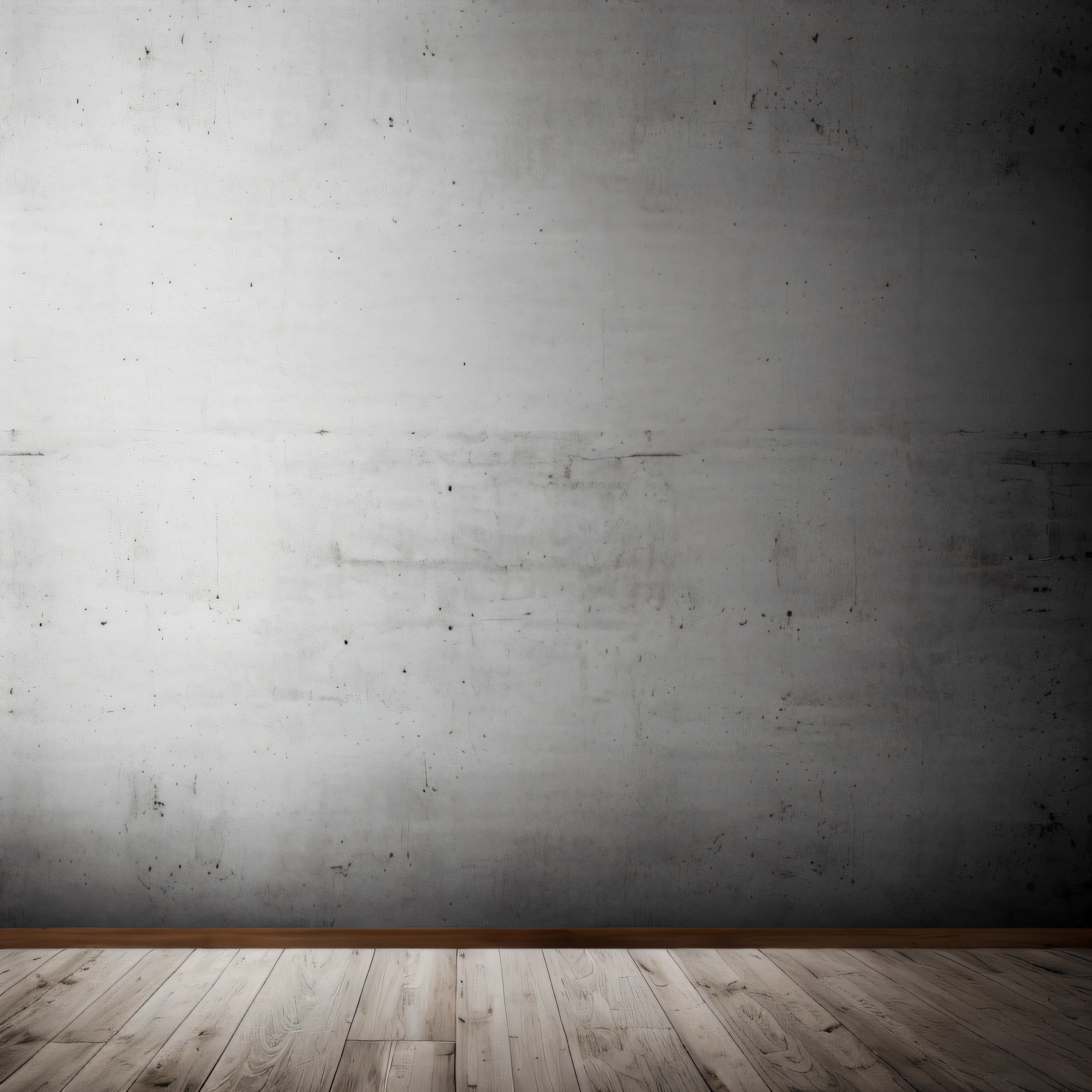 Gradient background wall, plank floor, black and white tones, add a little detail