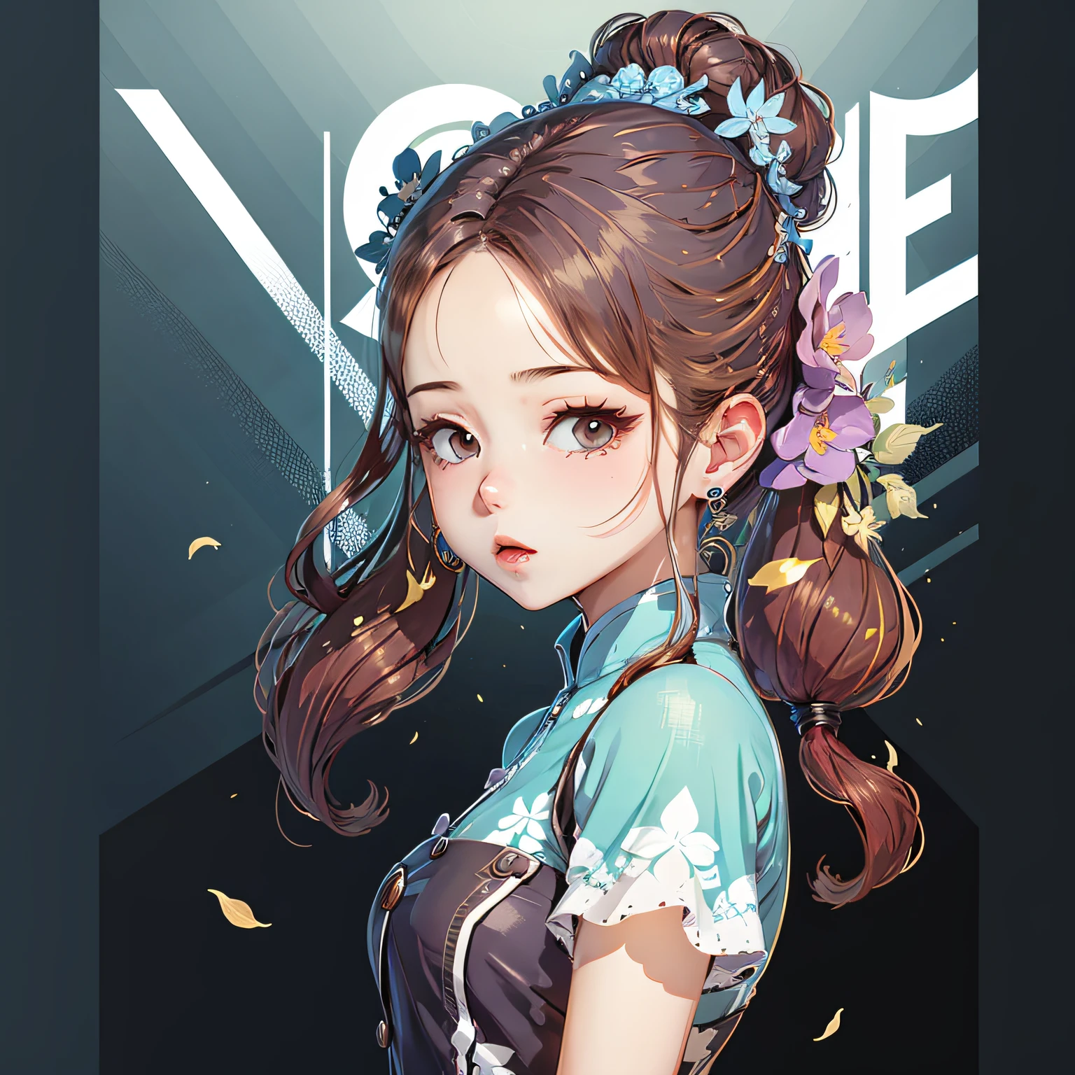 Double ponytail illustration girl, cute, fresh, blue, sky