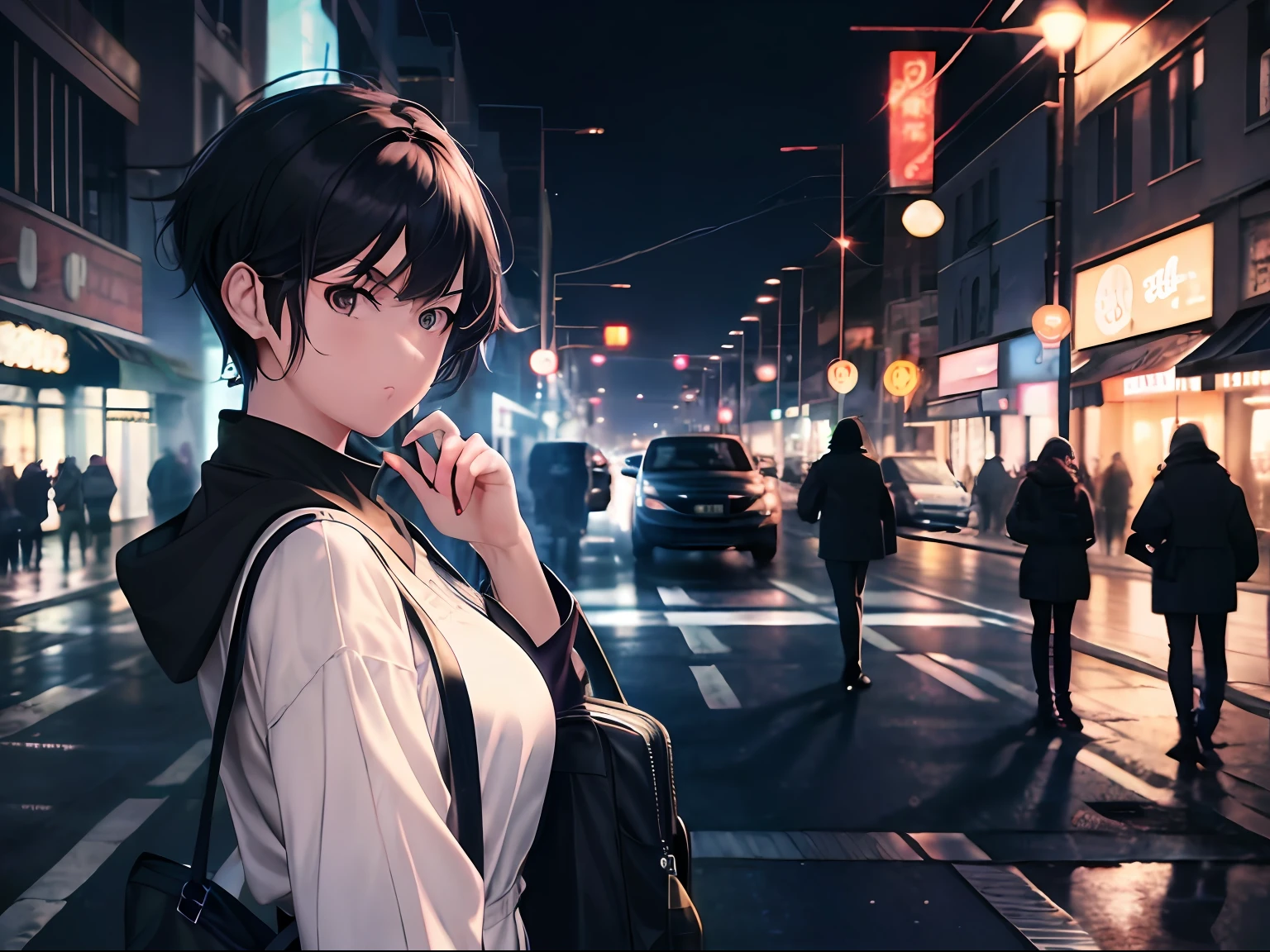 anime girl in a city at night with a car in the background, anime style 4 k, anime style. 8k, 4k anime wallpaper, digital anime illustration, anime art wallpaper 4 k, anime art wallpaper 4k, artwork in the style of guweiz, anime art wallpaper 8 k, anime wallpaper 4k, anime wallpaper 4 k, digital anime art