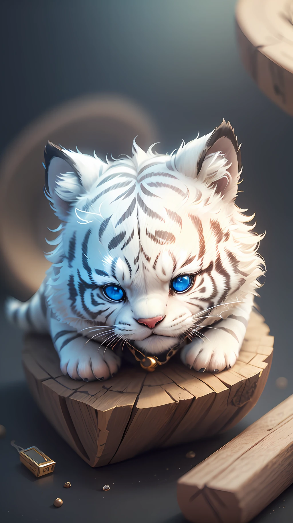 cute tiny  hyperrealistic white tiger with different color eyes waring a necklace, Chibi, adorable and fluffy, logo design, cartoon, cinematic lighting effect, charming, 3D vector art, cute and quirky, fantasy art, bokeh, hand-drawn, digital painting, soft lighting, isometric style, 4K resolution, photorealistic rendering, highly detailed clean, vector image, photorealistic masterpiece, professional photography, simple space backdrop, flat white background, isometric, vibrant vector