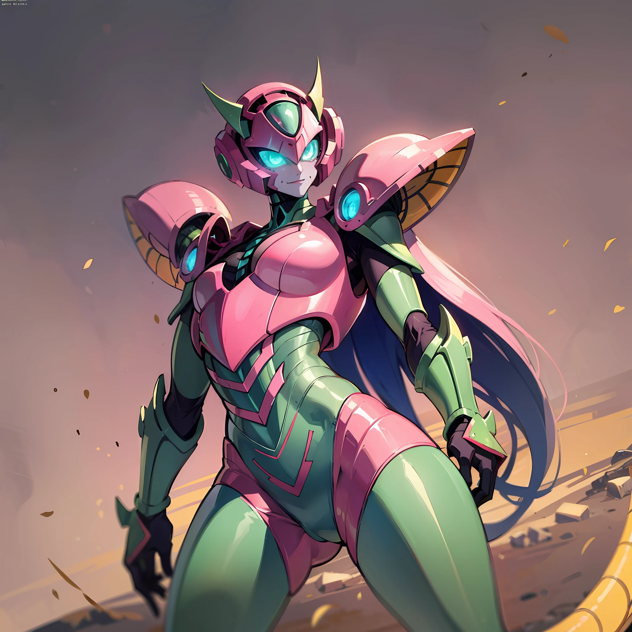 Hot insect shell woman, Guyver style, evil smile, scaraber reploid, bellows tail, cel shade adult animation, alien queen, metroid suit