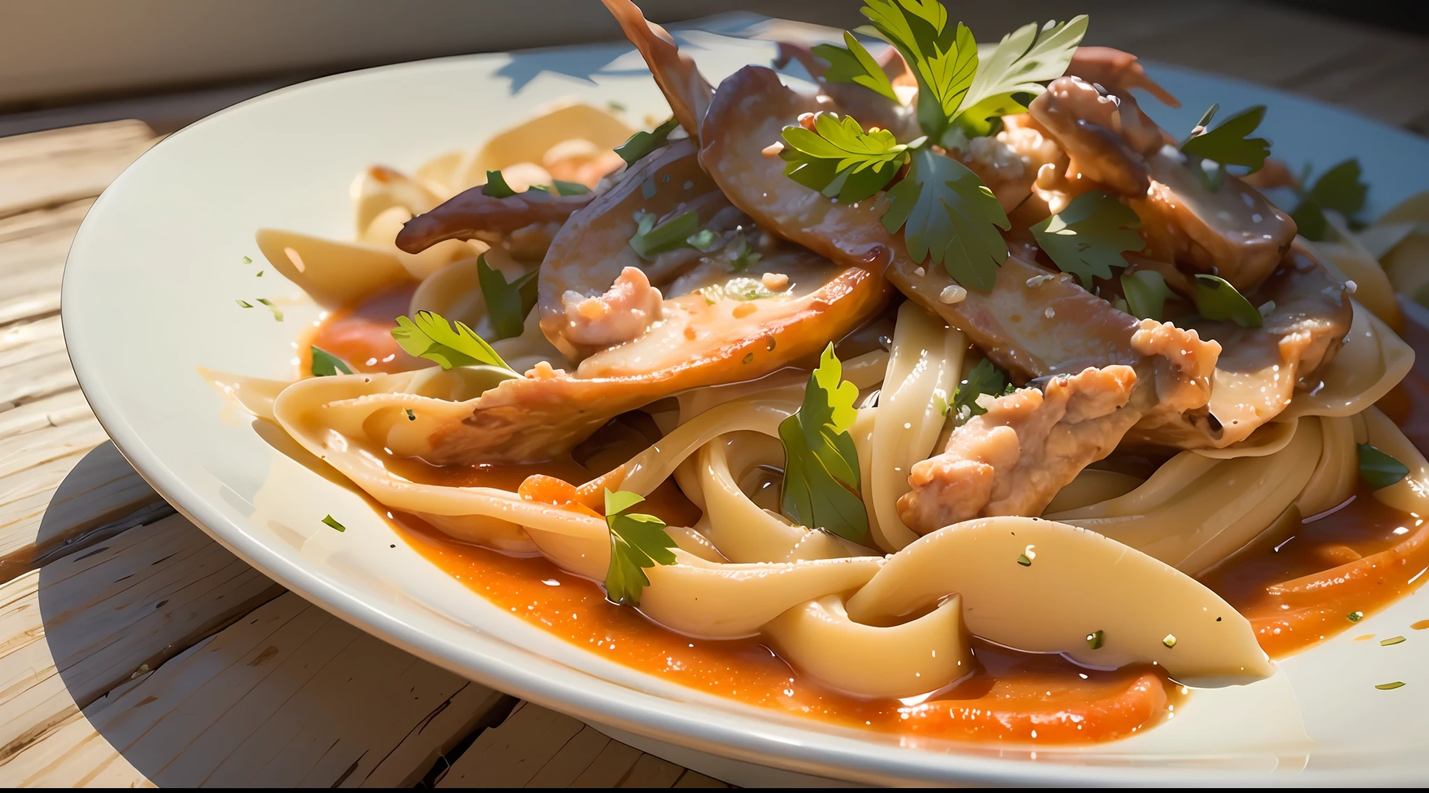 a closeup of a pasta with red sauce on a plate,juicy noodles, high quality food photography, noodles, easy, (ultra realistic, realistic and coherent, mixed art, professional food photography, ready to eat, an ultra realistic, looks realistic, a hyper realistic, very very realistic, incredibly realistic, noodles, 4k food commercial, very realistic