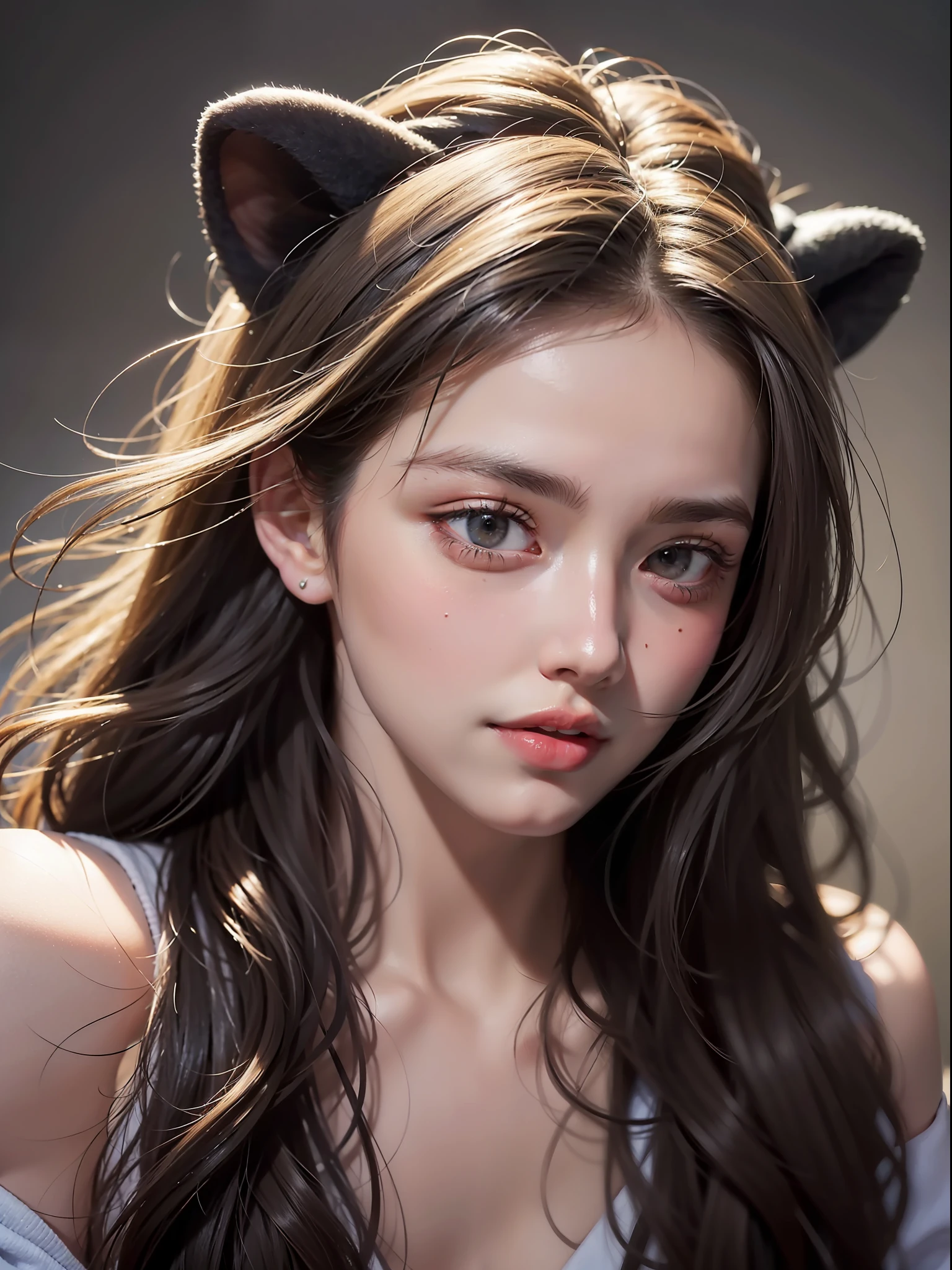 "Best quality, masterpiece, ultra high res, photorealistic (1.4), raw photo, 1girl, offshoulder, in the dark, deep shadow, low key, cold light."