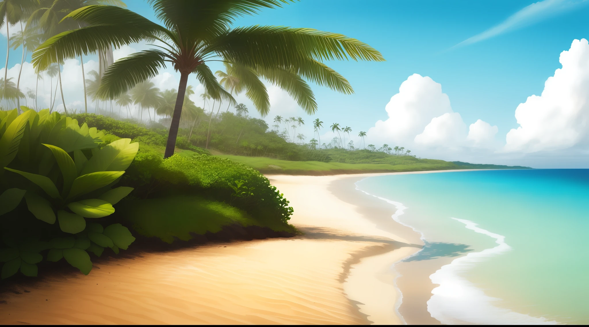 beautiful beach, sunny morning, Brazilian plants