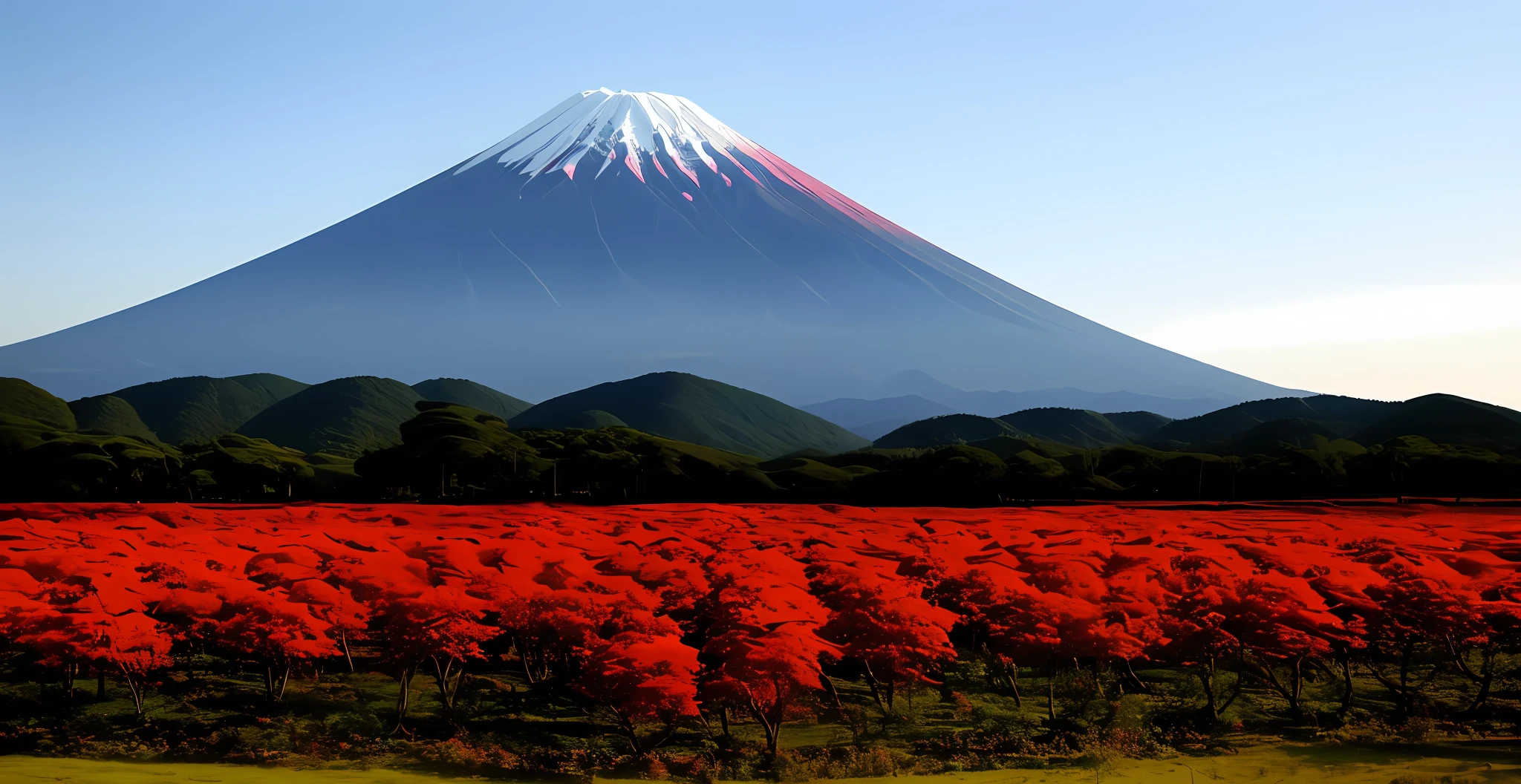 Red Mt. Fuji photo is bright red It really looks like Mt. Fuji in the photo