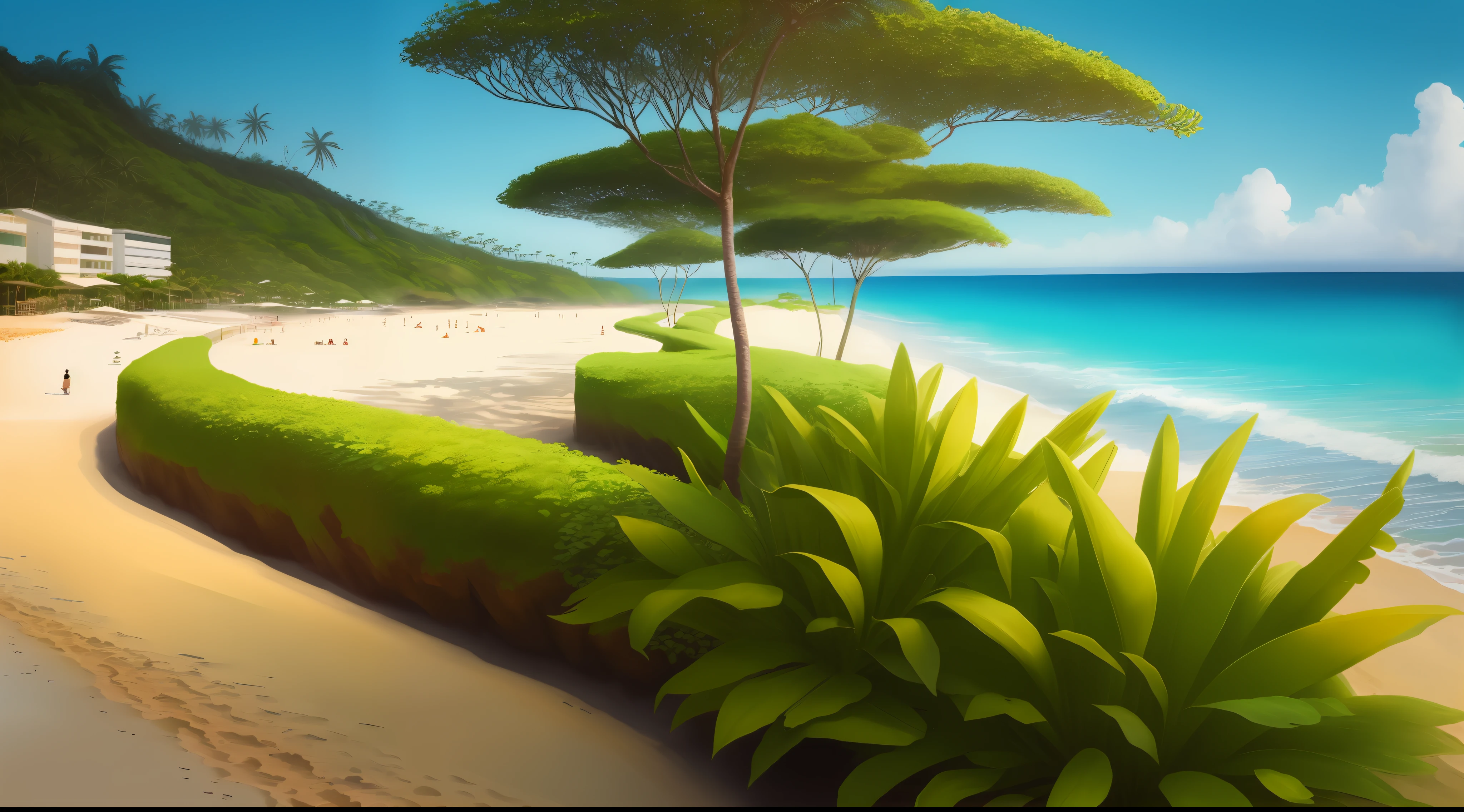 beautiful beach, sunny morning, Brazilian plants