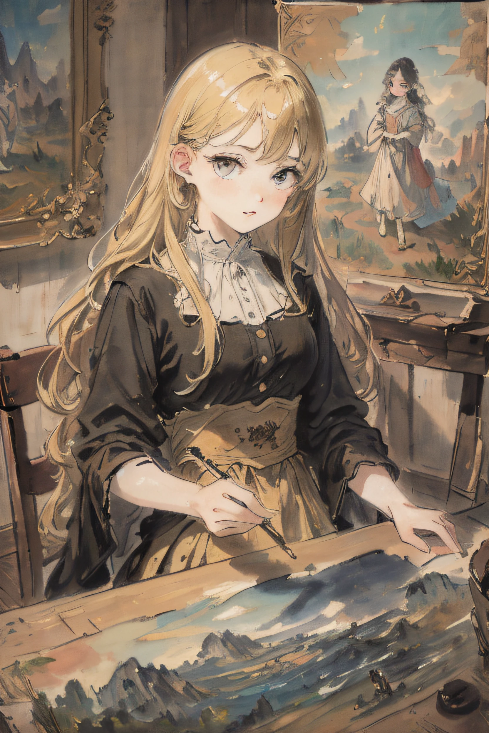 Masterpiece, top quality, very delicate and beautiful girl, very delicate and beautiful, world masterpiece theater, super definition, top quality, blonde, high res, very elaborate, girl, top quality, illustration, look at the viewer people, impasto, canvas, oil painting, realism, realistic
