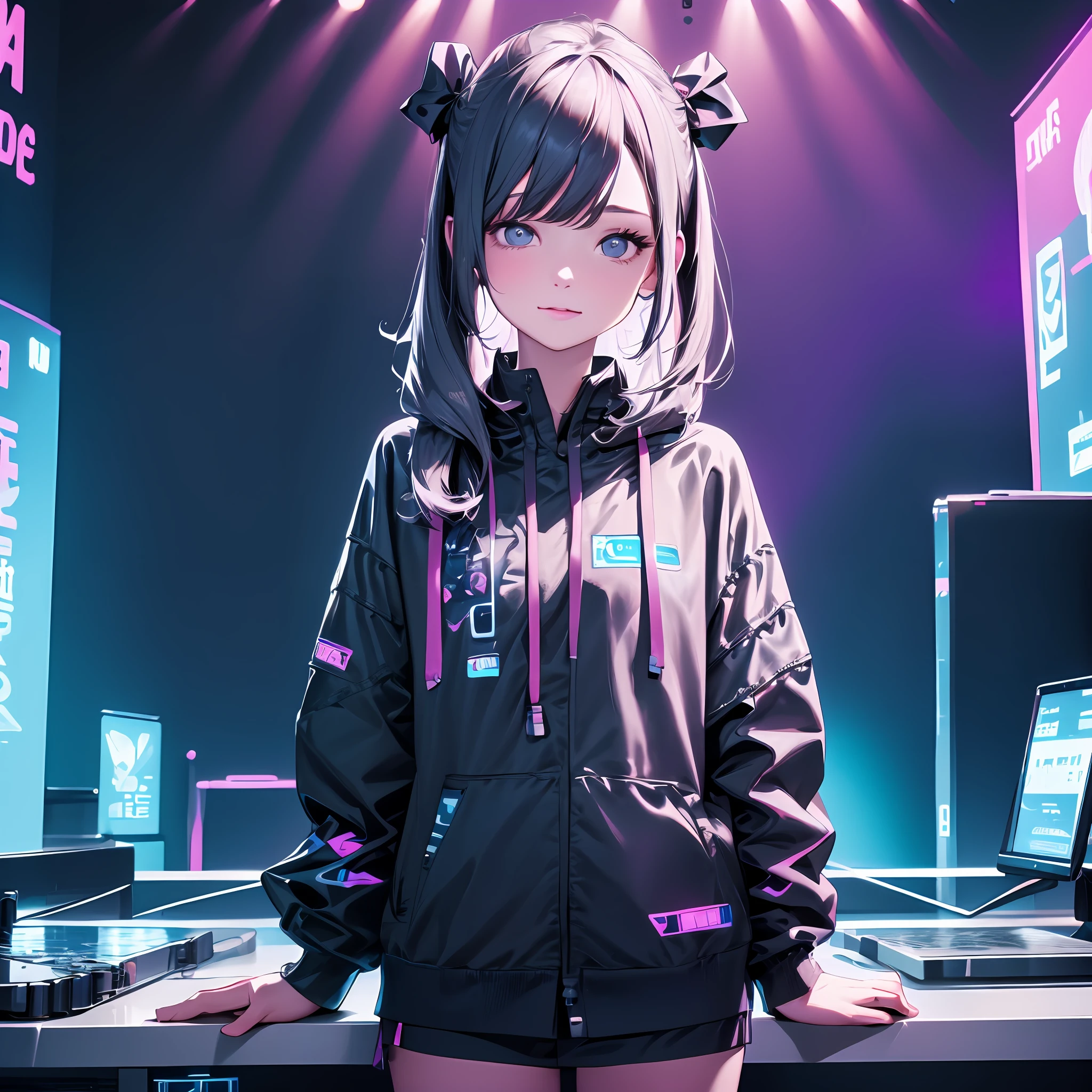 (exceptional, best aesthetic, new, newest, best quality, masterpiece, extremely detailed, anime, waifu:1.2) BREAK 1girl, dj, party, neon lights, dark room, glowing rbg on clothes, rave outfit, bright colors!, yay, wow, hyper