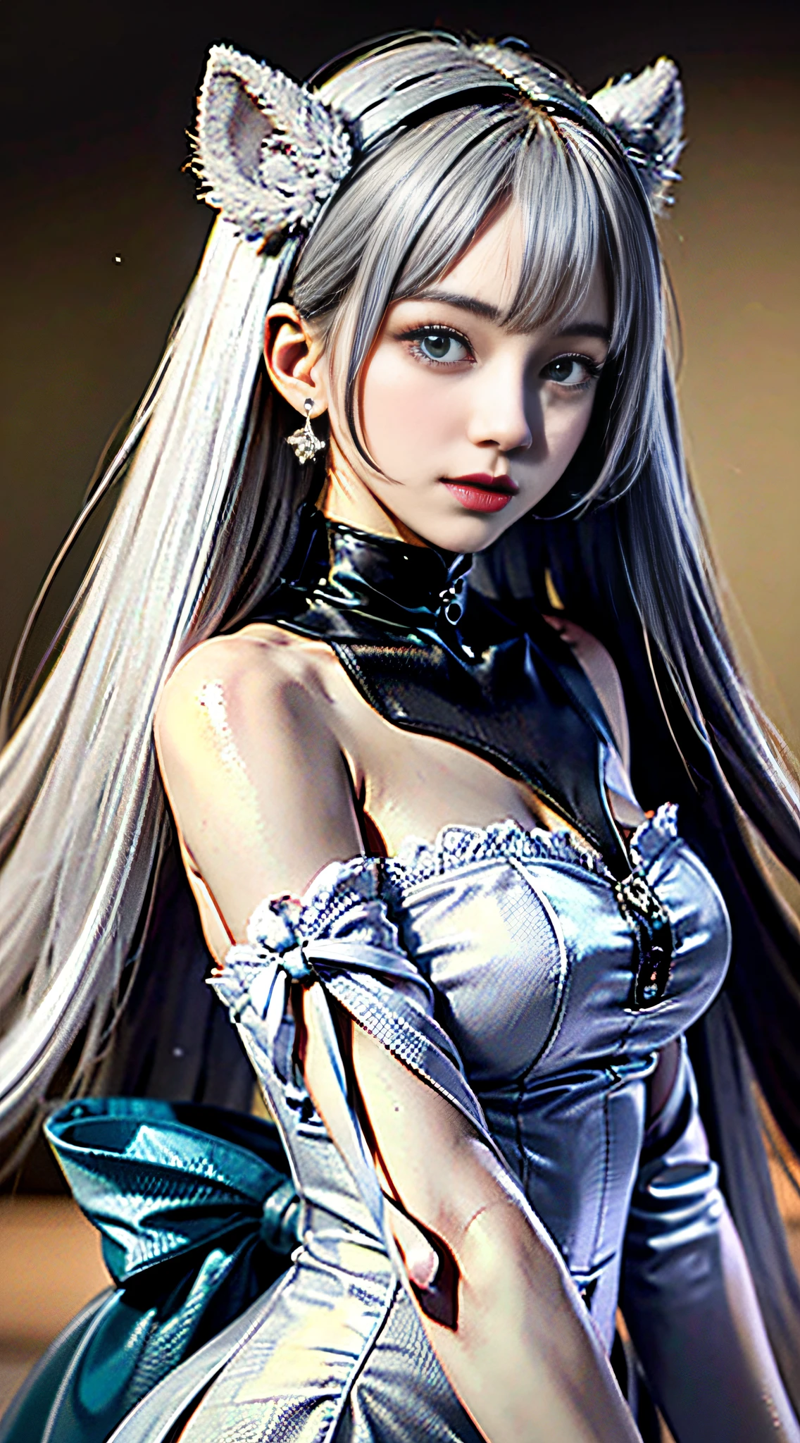 POV, ((Masterpiece, Extreme Quality)), Upper Body, 1girl, solo, (White: 1.5), (Simple background: 1.3), Long hair, White hair, *//*, Blue eyes, *//* , White shirt, Looking at the audience,