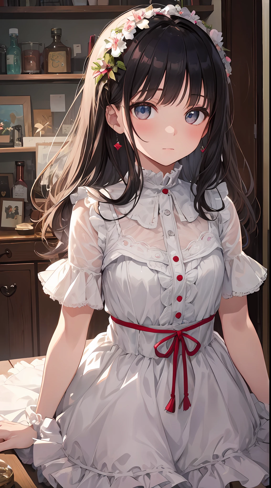 "A ray of light shines into the dimly lit room, and in the center of it are Japan little six-year-old girls, whose faces are full of spirit-like innocence, whose transparency and potential for the future give them a fascinating presence.

The girl wears a gothic ta-style fluffy dress. Its velvet and silk materials are beautifully decorated with delicate lace and ribbons. Part of the dress is soft, bulging tulle, expressing a fluffy texture that makes you feel impressed.

Her skin is transparent, and its purity can be said to be a symbol of the beautiful girl that Akiba men yearn for. Her big eyes are as deep as a lake, and they are filled with curiosity and innocence.

Her presence is like an art in the room. The fusion of innocence and possibility is not only visually beautiful, but also deeply resonates in the heart.

In this work, the transparency of the girl, the texture of her clothes, the composition in which she comes forward, everything is delicately depicted in detail. It's a masterpiece of the best."

Her skin is crystal clear white, and its transparency emphasizes her purity and anticipation for the future. Her big eyes are as quiet and deep as a lake, and her gaze is full of innocence and curiosity.

Her presence radiates a charm that no one in the room can take their eyes off of. Her innocence and great potential for the future make her special.

In this work, the transparency of the girl, the texture of her clothes, the composition in which she comes forward, all of these are delicately depicted in detail. I would say masterpiece of the best." The image should be hyper-realistic, highly detailed, and in high-resolution 16k. Use a Sony Alpha 1 Mirrorless Camera with a Sony FE 24-105mm f/4 G OSS lens. Set the ISO sensitivity to 32,000 and the shutter speed to 1/125 second. The image should be framed in such a way that the girl is in the center, with the vast starry sky above and the rolling hills of "Princess Mononoke" in the background. --ar 16:9 --