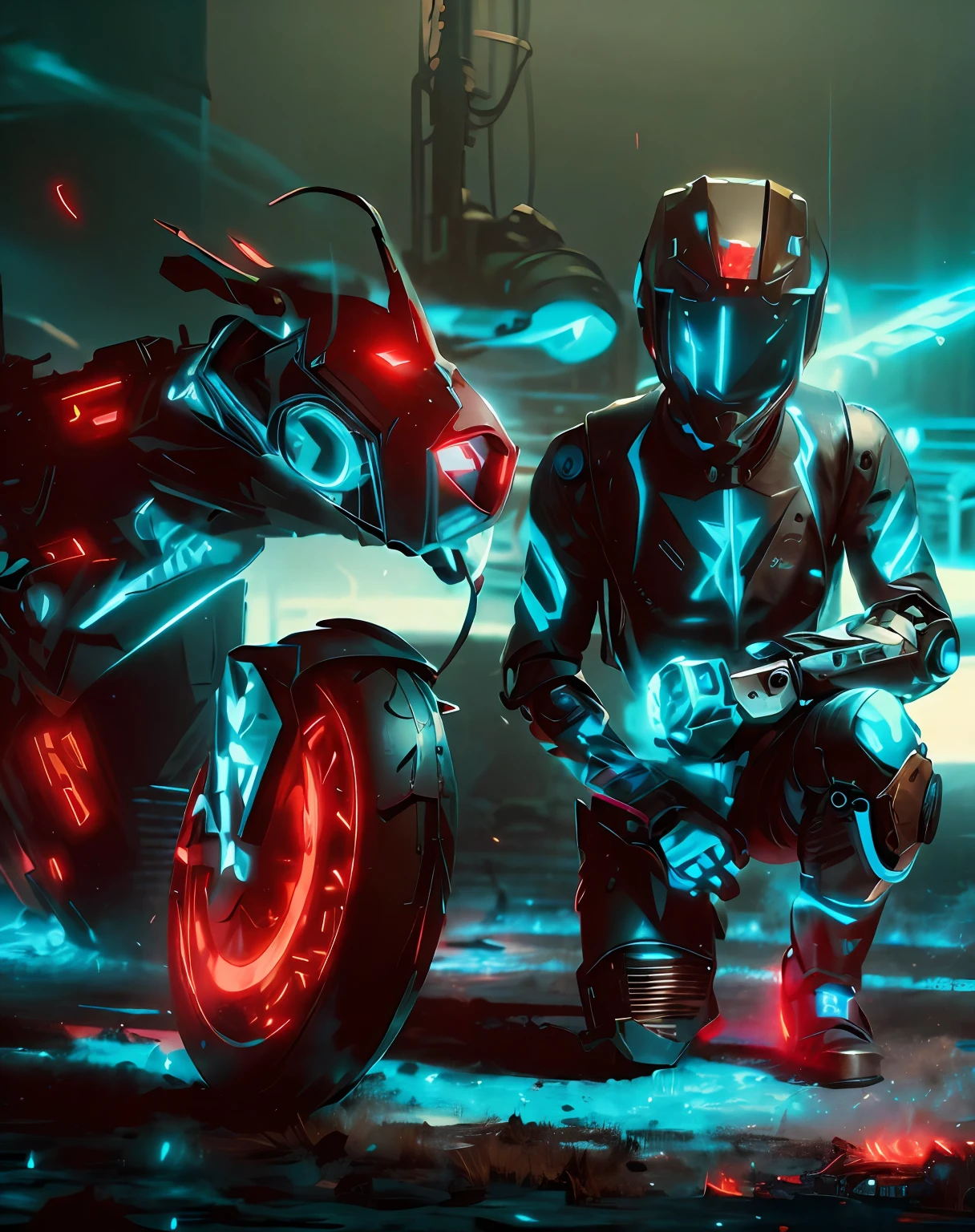 Dark Gold, Optimus Prime, (1 Mechanical Boy), Solo, Underground Garage Background, Mech Helmet, Robot, Glowing Mech, ((Super Realistic Detail)), Portrait, Global Illumination, Shadow, Octane Rendering, 8K, Ultra Sharp, Metallic, Complex, Decoration Detail, Cool Color, Egyptian Detail, Highly Complex Detail, Realistic Light, Trending in CGSOCIETY, Neon Detail, Mechanical Limbs, Bloo