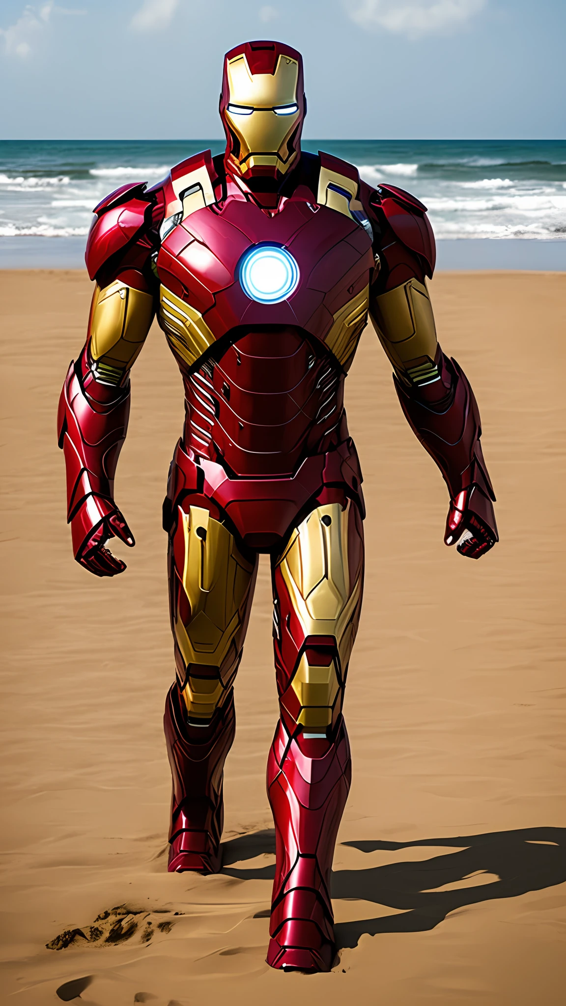 Iron man on the beach ultra realistic full hd