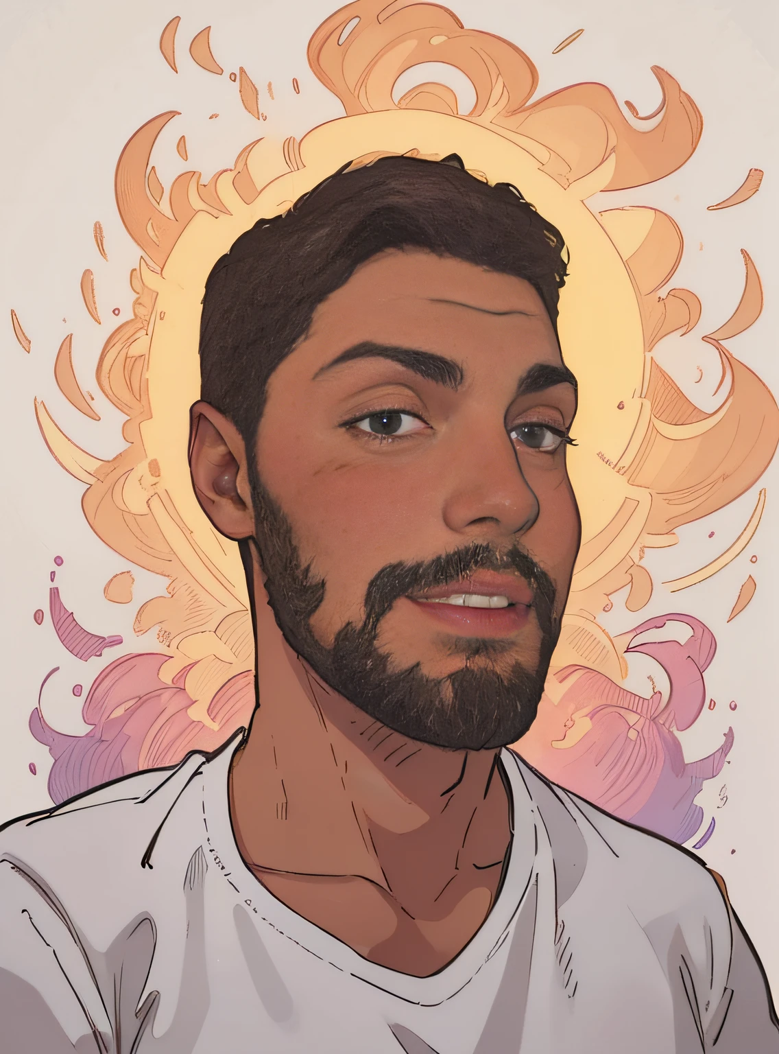 A portrait of Rubens Neto in drawing strokes, details of the face in cartoon, brown ethnicity, Brazilian, brown skin, in animated icon format, with bright and vibrant colors, very detailed image, image with clean strokes, great quality, better quality --auto