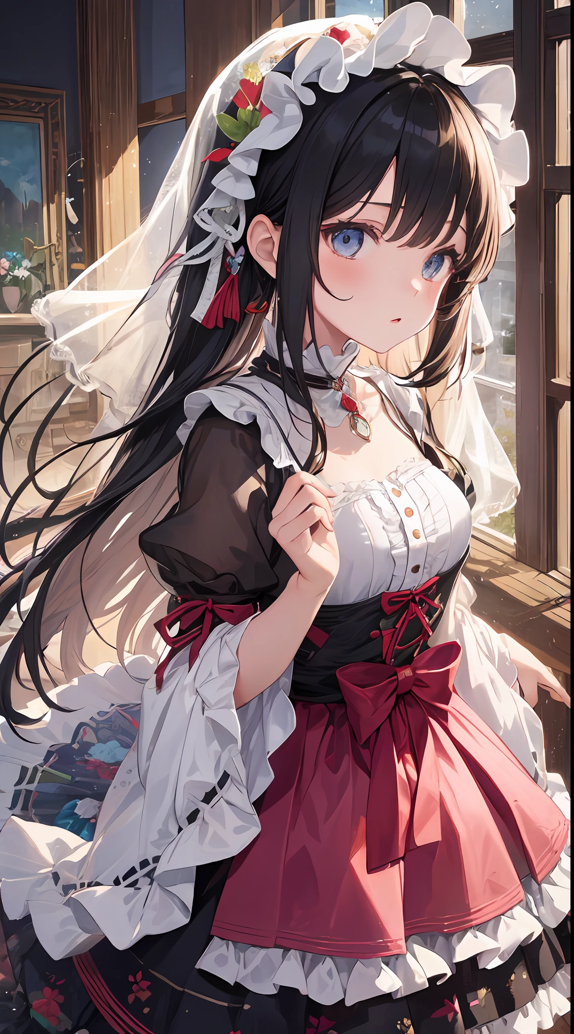 "A ray of light shines into the dimly lit room, and in the center of it are Japan -year-old g, whofaces are full of spirit-like innocence, whose transparency and potential for the future give them a fascinating presence.

The girl wears a gothic Lolita-style fluffy dress. Its velvet and silk materials are beautifully decorated with delicate lace and ribbons. Part of the dress is soft, bulging tulle, expressing a fluffy texture that makes you feel impressed.

Her skin is transparent, and its purity can be said to be a symbol of the beautiful girl that Akiba men yearn for. Her big eyes are as deep as a lake, and they are filled with curiosity and innocence.

Her presence is like an art in the room. The fusion of innocence and possibility is not only visually beautiful, but also deeply resonates in the heart.

In this work, the transparency of the girl, the texture of her clothes, the composition in which she comes forward, everything is delicately depicted in detail. It's a masterpiece of the best."

Her skin is crystal clear white, and its transparency emphasizes her purity and anticipation for the future. Her big eyes are as quiet and deep as a lake, and her gaze is full of innocence and curiosity.

Her presence radiates a charm that no one in the room can take their eyes off of. Her innocence and great potential for the future make her special.

In this work, the transparency of the girl, the texture of her clothes, the composition in which she comes forward, all of these are delicately depicted in detail. I would say masterpiece of the best." The image should be hyper-realistic, highly detailed, and in high-resolution 16k. Use a Sony Alpha 1 Mirrorless Camera with a Sony FE 24-105mm f/4 G OSS lens. Set the ISO sensitivity to 32,000 and the shutter speed to 1/125 second. The image should be framed in such a way that the girl is in the center, with the vast starry sky above and the rolling hills of "Princess Mononoke" in the background. --ar 16:9 --