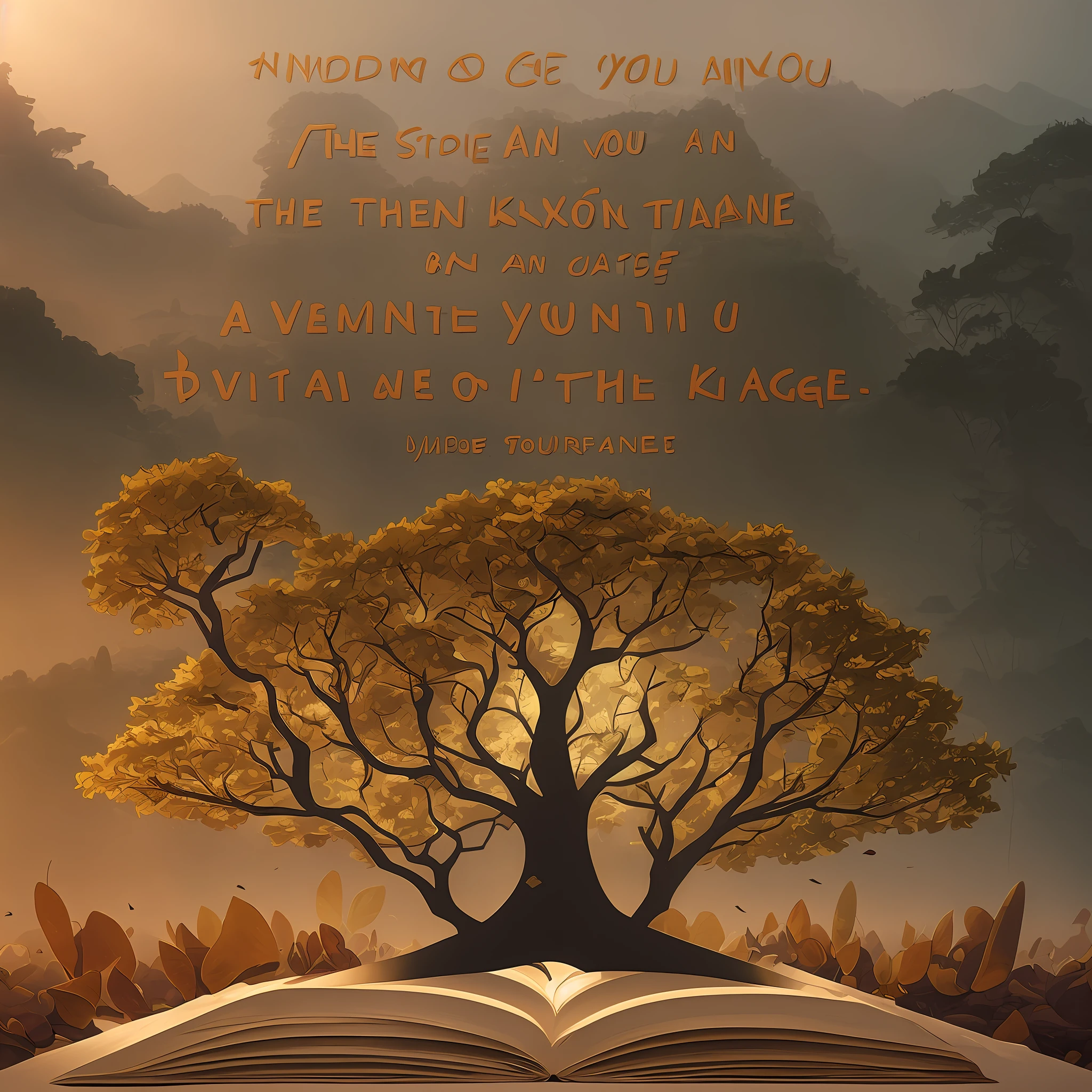 there is a book with a tome tree, motivational poster, 1840 x 2160, by Ni Yuanlu, kuntilanak in bayan tree, in the background