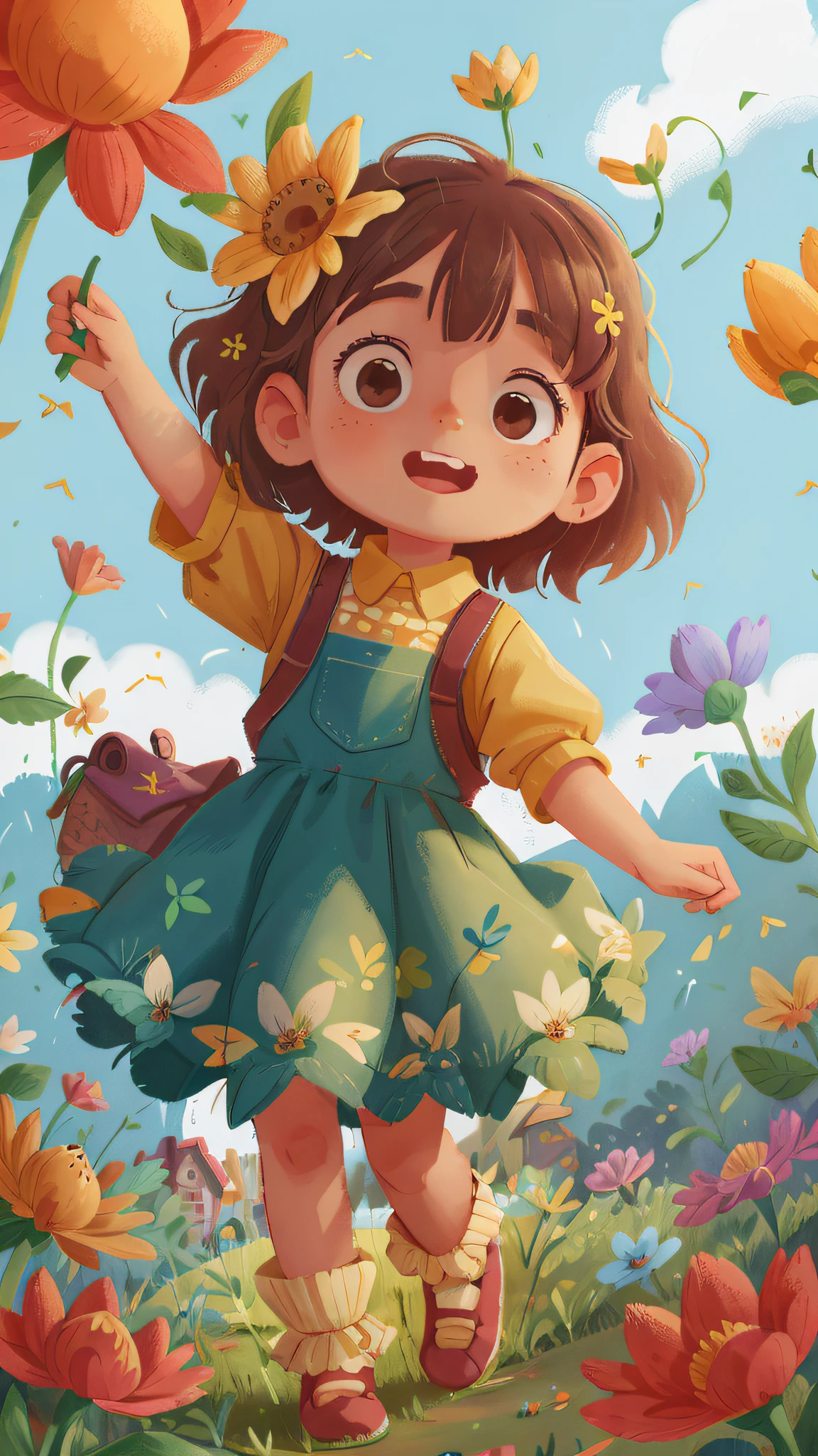 a 5--old l in the garden of her house, playing with the flowers, and a very small door among the flowers