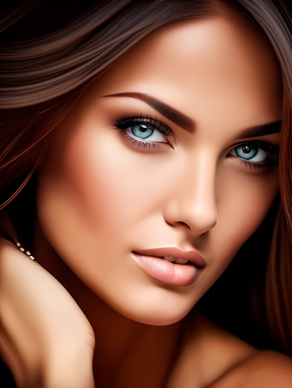 An extreme close up photography of a insanely beautiful woman in the style of Fadil Berisha