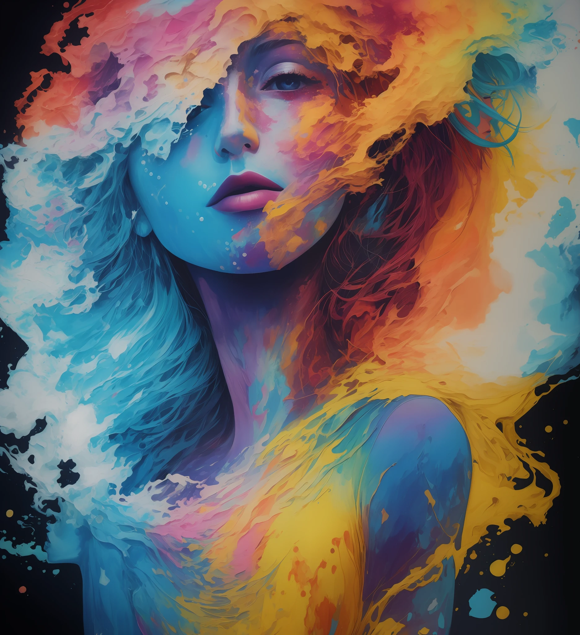 Woman made of colored paint, smoke paint stains, psychedelic, artistic, hyper detailed, intrinsic, mysterious, cosmic, abstract paint