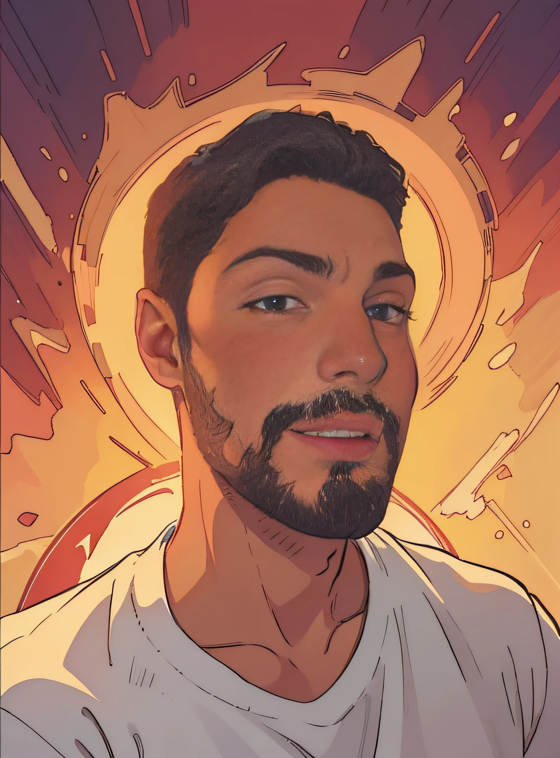 A portrait of Rubens Neto in drawing strokes, details of the face in cartoon, brown ethnicity, Brazilian, brown skin, in animated icon format, with bright and vibrant colors --auto
