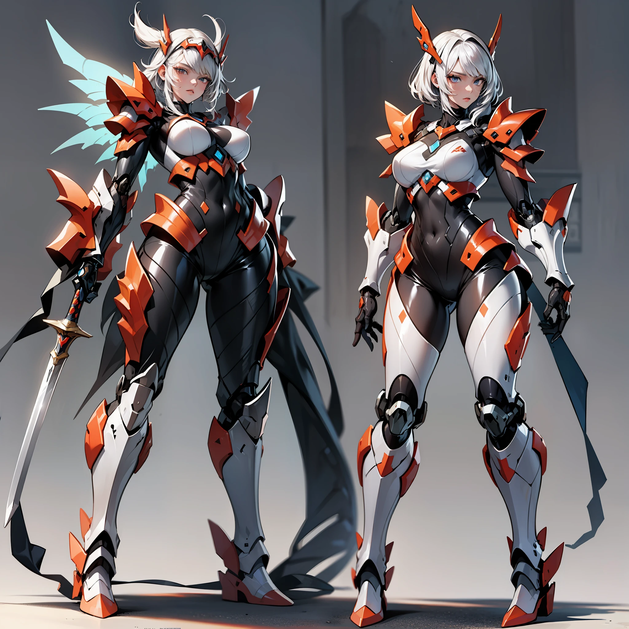 Crimson paint, villain, close-up of person in costume with sword, cyber japan style armor, cyber japan armor, guyver style, girl in armor, monster hunter armor, full body mecha suit, perfect anime cyborg woman, cyborg noble woman, mecha cyber armor girl, detailed full body concept, female armor, anime character. Full Body Art