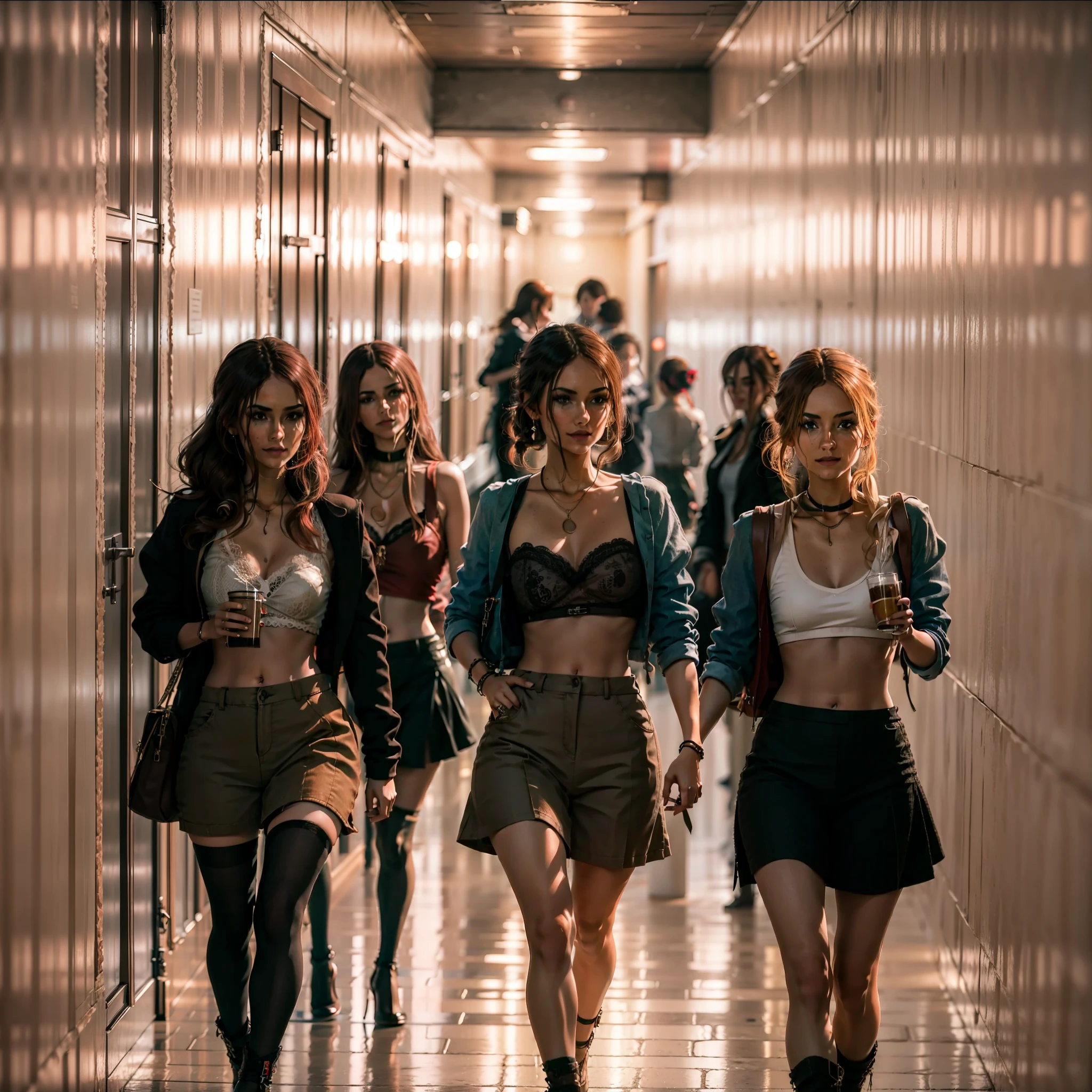4 girls walking in the hallway of an elite school