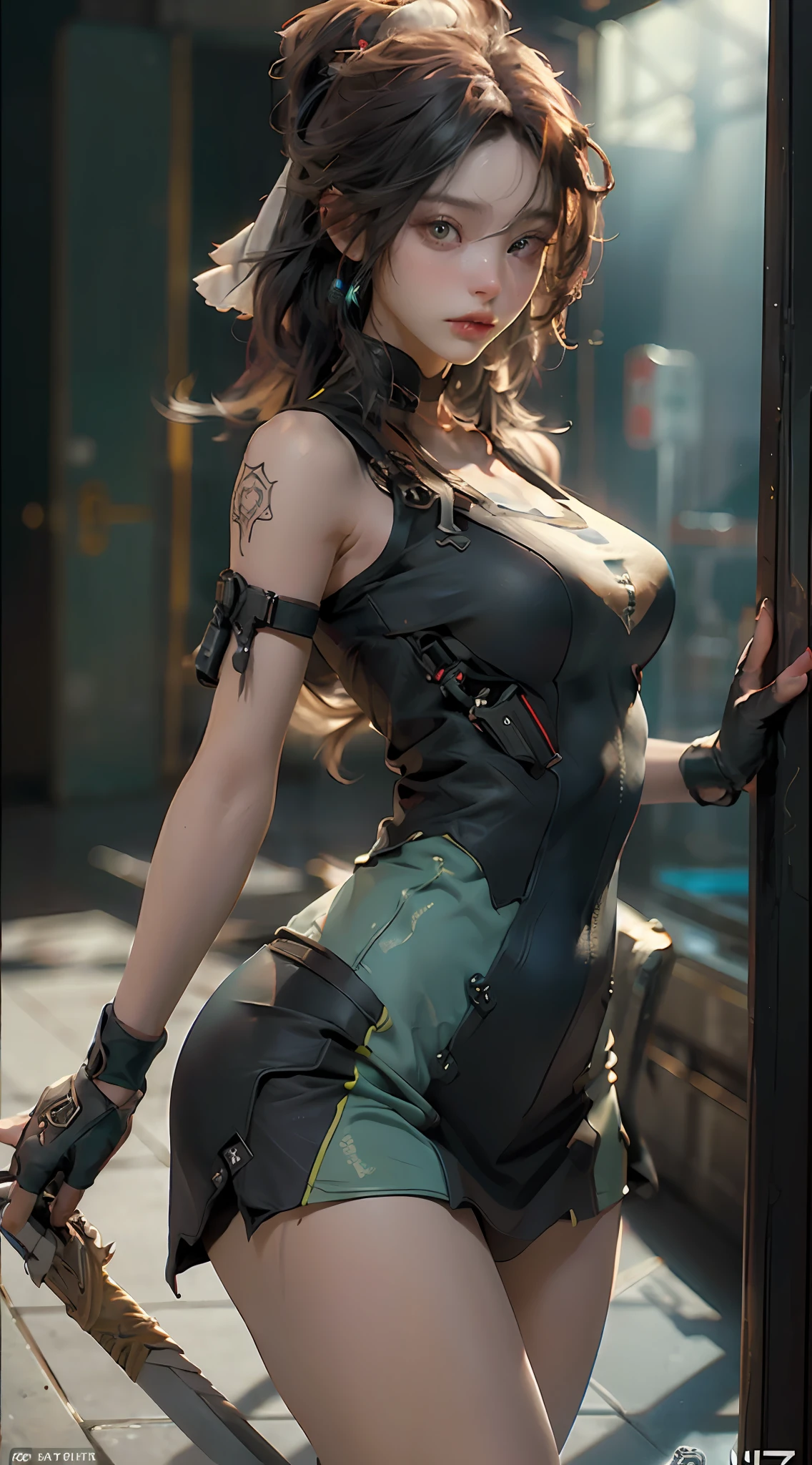 ((Best quality)), ((masterpiece)), (detailed:1.4), 3D, an image of a beautiful cyberpunk female,HDR (High Dynamic Range),Ray Tracing,NVIDIA RTX,Super-Resolution,Unreal 5,Subsurface scattering,PBR Texturing,Post-processing,Anisotropic Filtering,Depth-of-field,Maximum clarity and sharpness,Multi-layered textures,Albedo and Specular maps,Surface shading,Accurate simulation of light-material interaction,Perfect proportions,Octane Render,Two-tone lighting,Wide aperture,Low ISO,White balance,Rule of thirds,8K RAW,