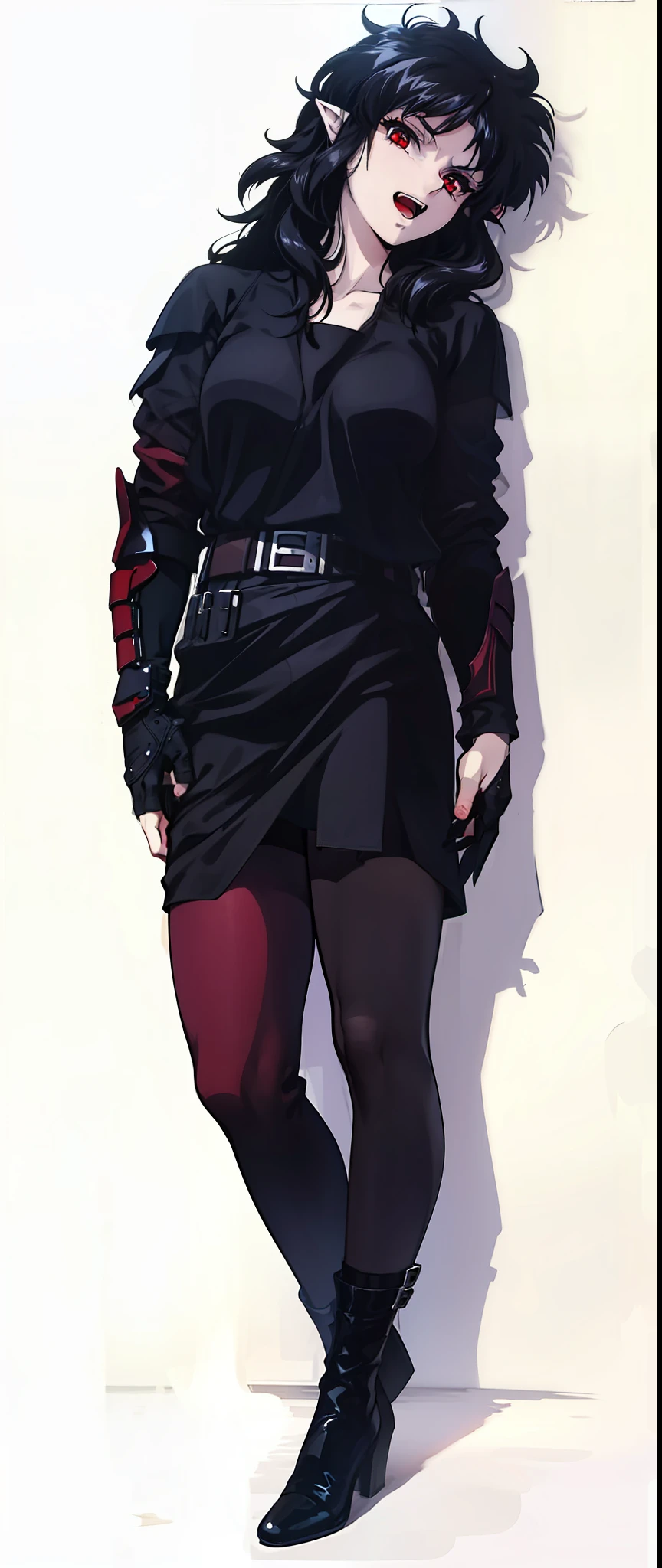 Girl,pointy ears,red eyes,dressed in armor,vampire,4k,black hair