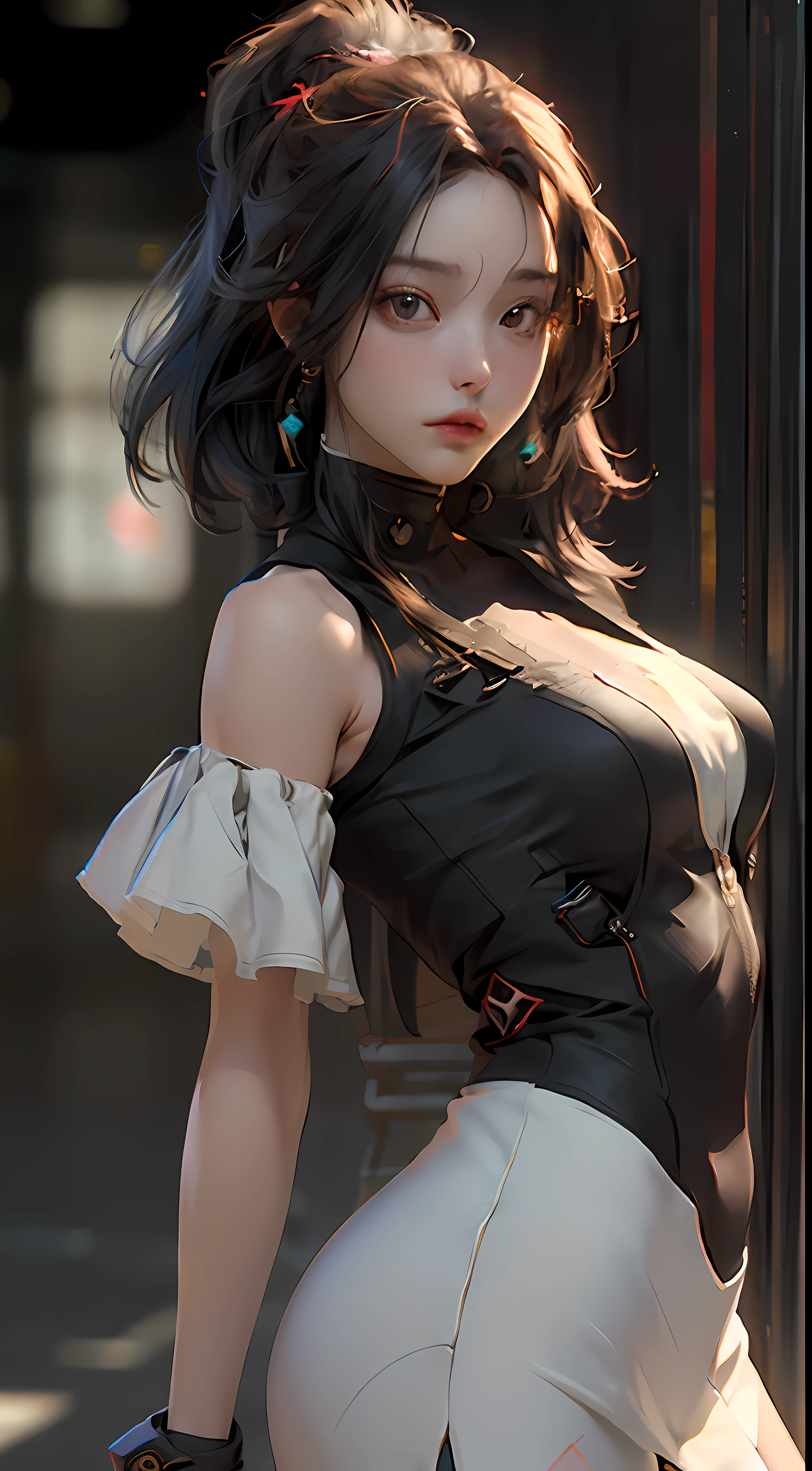 ((Best quality)), ((masterpiece)), (detailed:1.4), 3D, an image of a beautiful cyberpunk female,HDR (High Dynamic Range),Ray Tracing,NVIDIA RTX,Super-Resolution,Unreal 5,Subsurface scattering,PBR Texturing,Post-processing,Anisotropic Filtering,Depth-of-field,Maximum clarity and sharpness,Multi-layered textures,Albedo and Specular maps,Surface shading,Accurate simulation of light-material interaction,Perfect proportions,Octane Render,Two-tone lighting,Wide aperture,Low ISO,White balance,Rule of thirds,8K RAW,