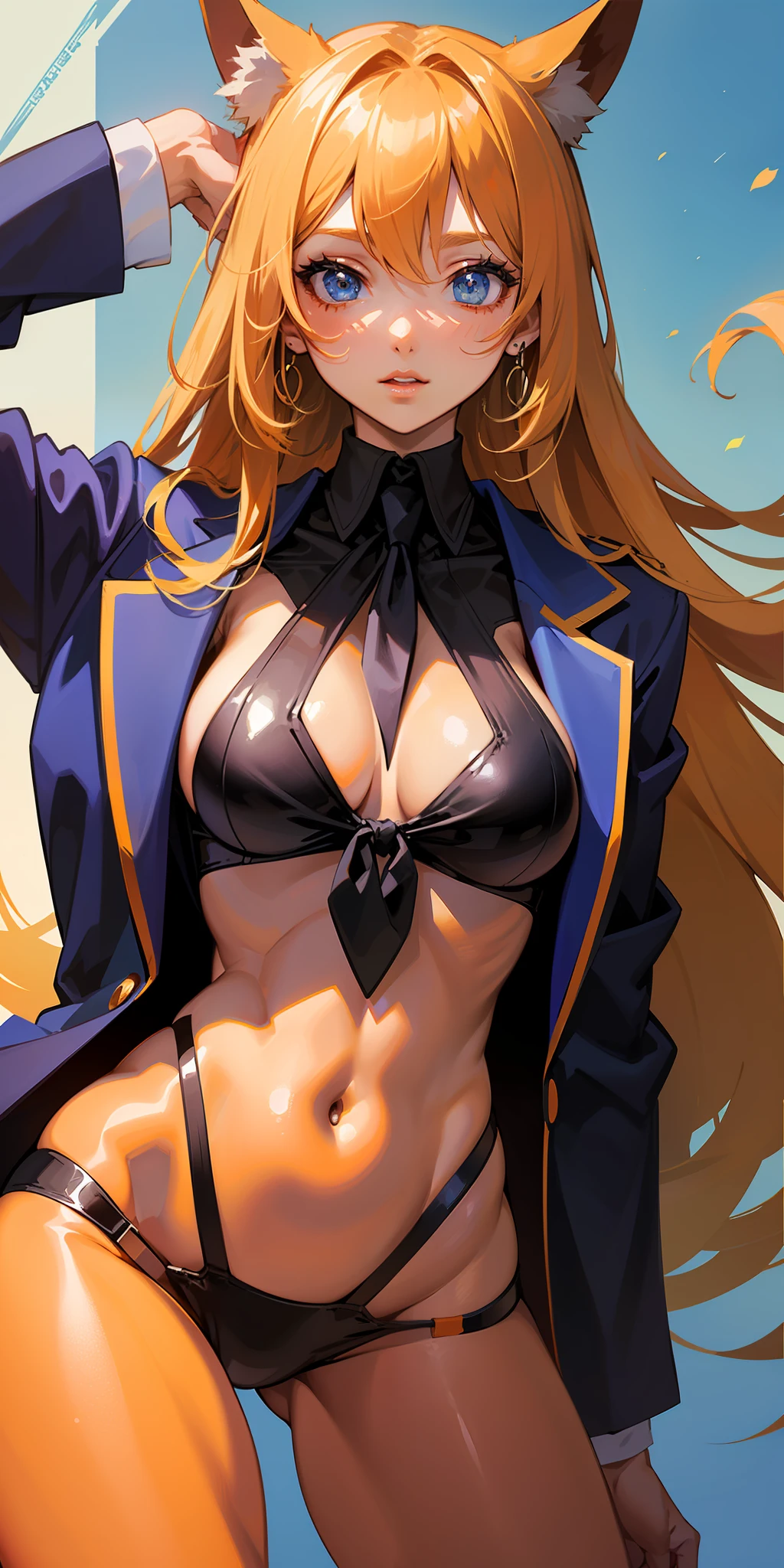 ((masterpiece)), ((best quality)), ((anime)), ((old effect)), ((90's anime)), girl, ((orange skin)), ((perfect eyes )), eyebrow, eyelashes, nose, ear, mouth, lips, ((straight hair)), neck, shoulders, ((arms)), ((suit suit and tie)), ((thick legs)), (( big thigh)), ((random background color))