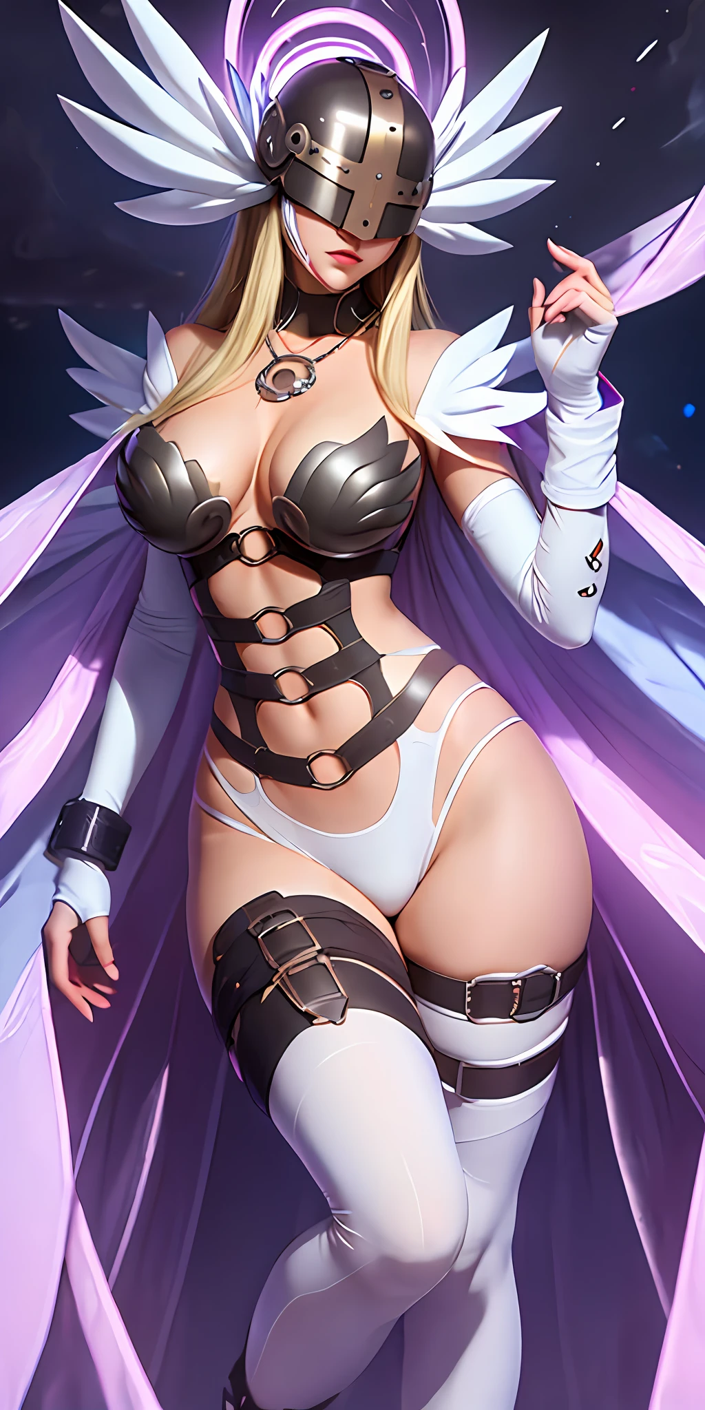 ((ultra high resolution 8k)) the most beautiful girl, the most beautiful of all, pink lips, Digimon\(Angewomon\), transparent fiber helmet, transparent blue helmet, sexy outfit,\(angewomon\),1girl,solo,large_breasts, steampunk