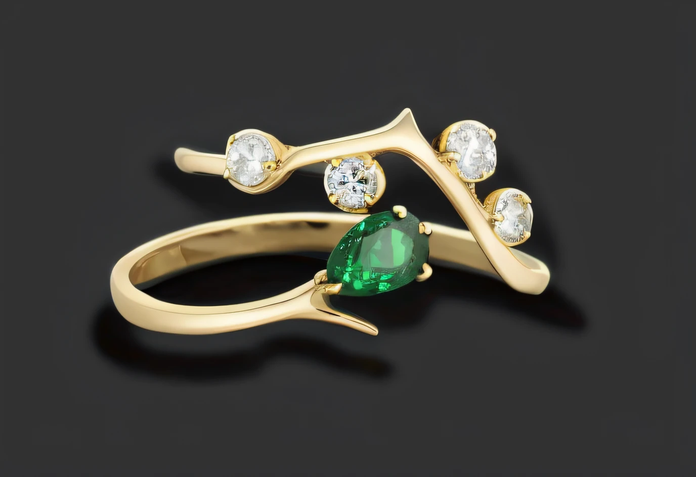 a close up of a ring with a green stone and diamonds, emerald jewelry, jewelry design, green jewelry, gold and green, embedded with gemstones, emeralds, gemstones and gold, gold encrustations, gold jewelry, an elegant green, green, greenish tinge, rendering, dainty, gold jewellery, gems and gold, green gold, rings