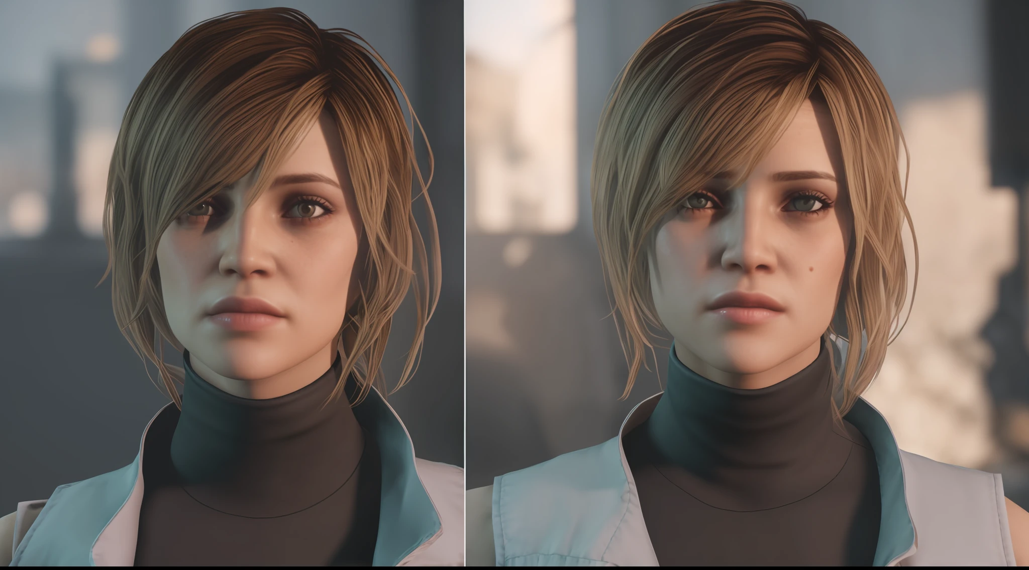 ((Best quality)), ((masterpiece)), (detailed:1.4), 3D, an image of a beautiful female,HDR (High Dynamic Range),Ray Tracing,NVIDIA RTX,Super-Resolution,Unreal 5,Subsurface scattering,PBR Texturing,Post-processing,Anisotropic Filtering,Depth-of-field,Maximum clarity and sharpness,Multi-layered textures,Albedo and Specular maps,Surface shading,Accurate simulation of light-material interaction,Perfect proportions,Octane Render,Two-tone lighting,Wide aperture,Low ISO,White balance,Rule of thirds,8K RAW,SH3_Heather,heather mason,cheryl mason,videogame character